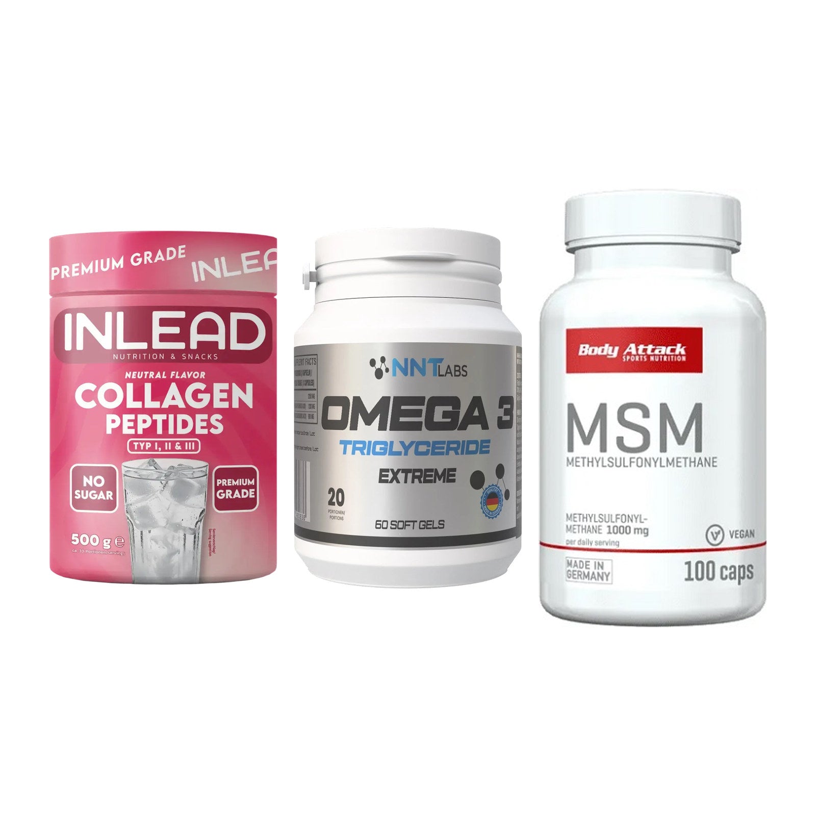 Gelenk-Set: INLEAD Collagen + NNT Omega 3 + Body Attack MSM – alle enthaltenen Artikel