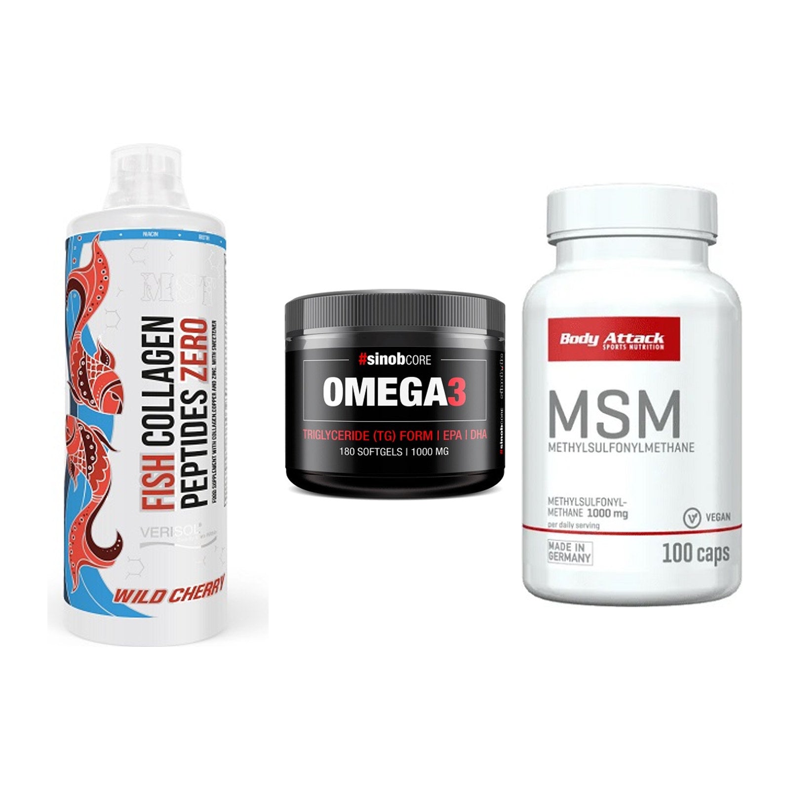 Gelenk-Set: MST Fish Collagen + Sinob Omega 3 180 + Body Attack MSM – alle enthaltenen Artikel