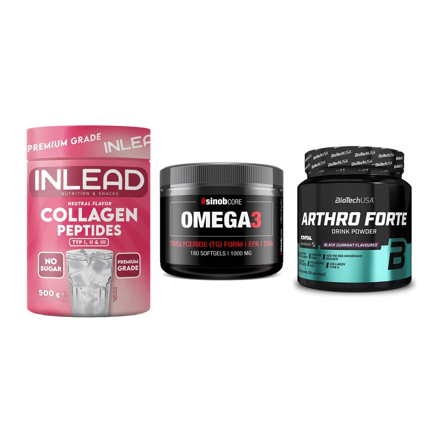 Gelenk-Set: INLEAD Collagen + Sinob Omega 3 180 + BioTech Arthro – alle enthaltenen Artikel