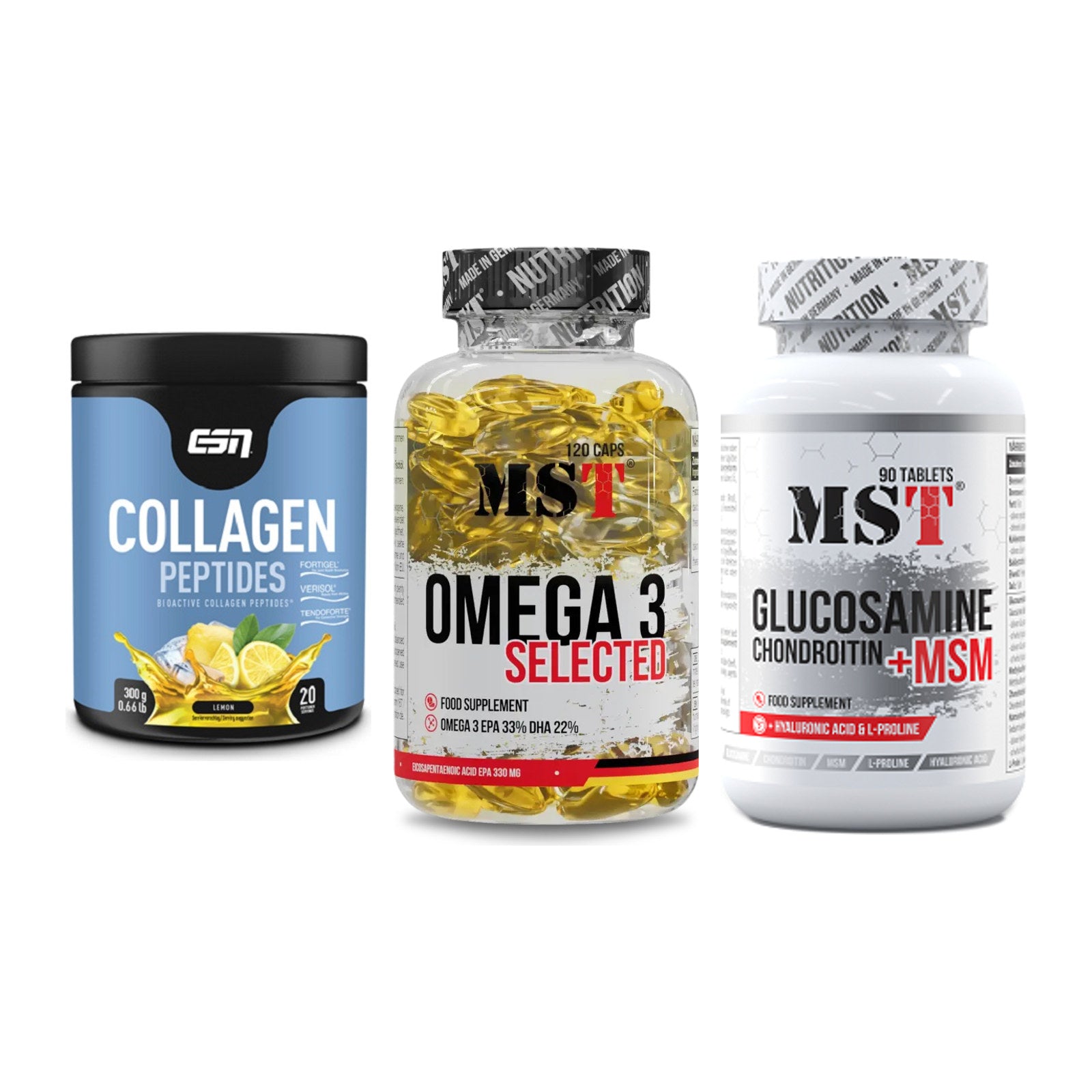 Gelenk-Set: ESN Collagen + MST Omega 3 + MST Glucosamine – alle enthaltenen Artikel