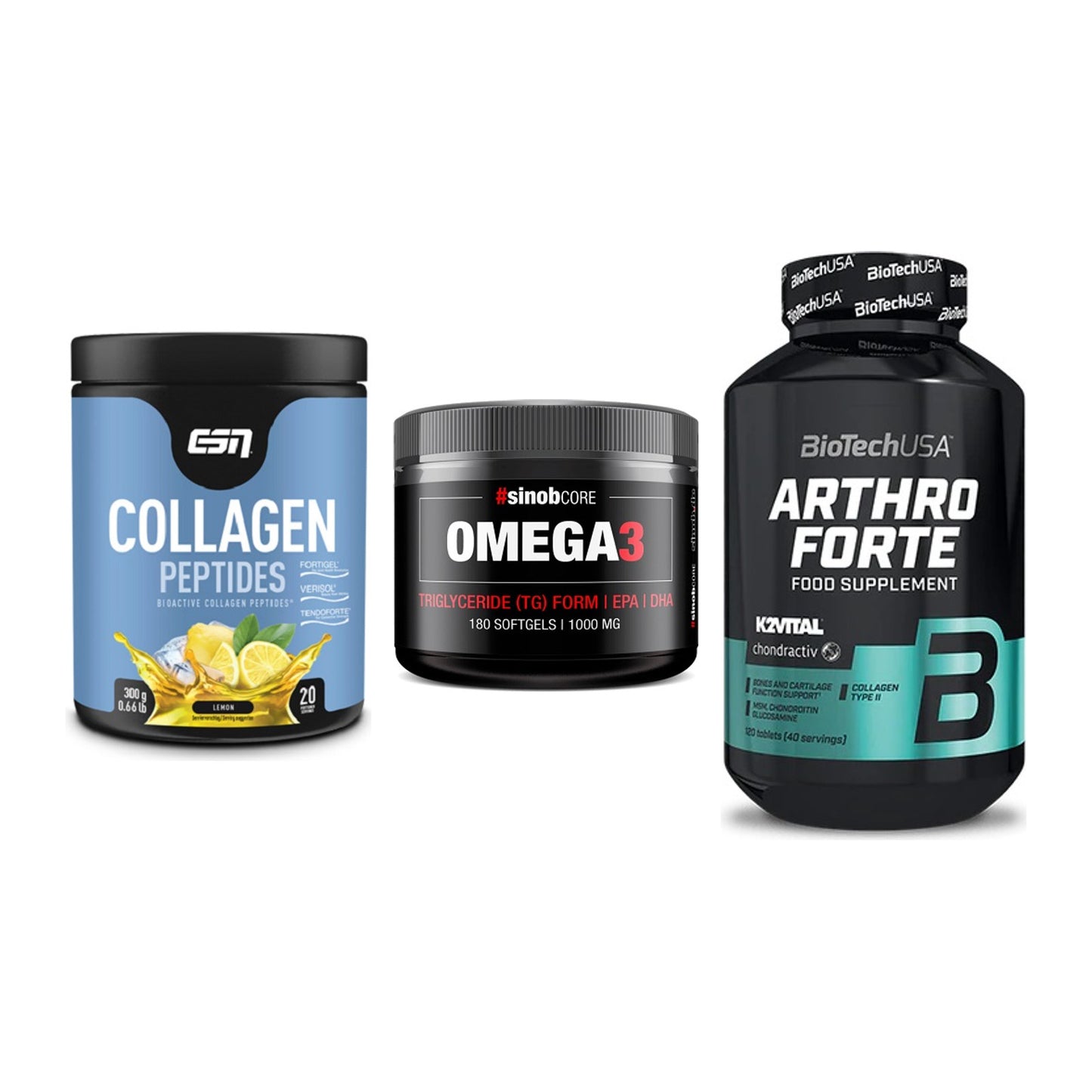 Gelenk-Set: ESN Collagen + Sinob Omega 3 180 + BioTech Arthro – alle enthaltenen Artikel