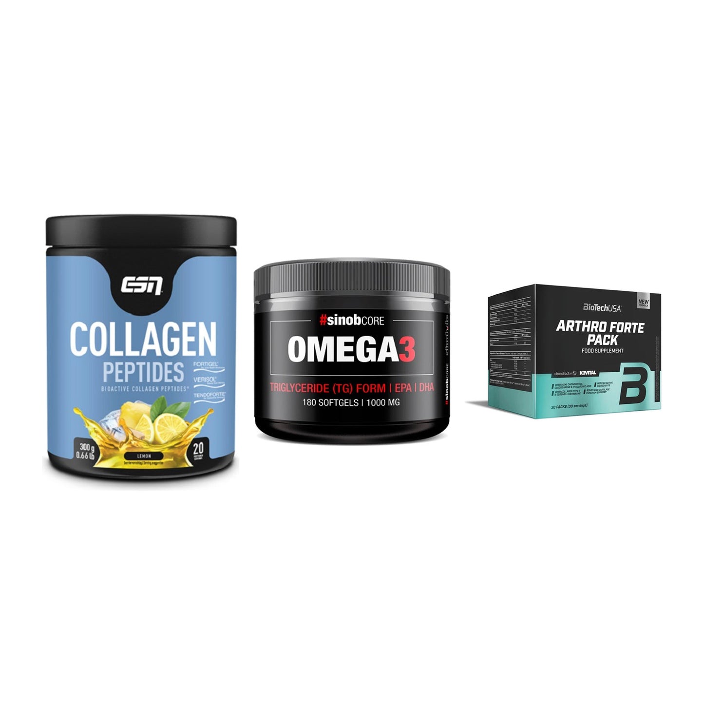 Gelenk-Set: ESN Collagen + Sinob Omega 3 180 + BioTech Arthro – alle enthaltenen Artikel
