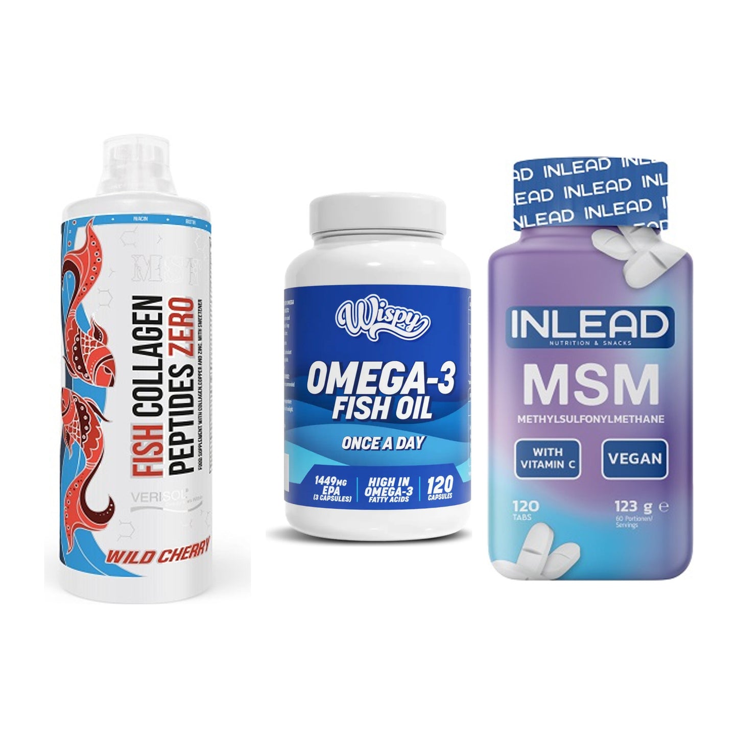 Gelenk-Set: MST Fish Collagen + Wispy Omega 3 + INLEAD MSM – alle enthaltenen Artikel