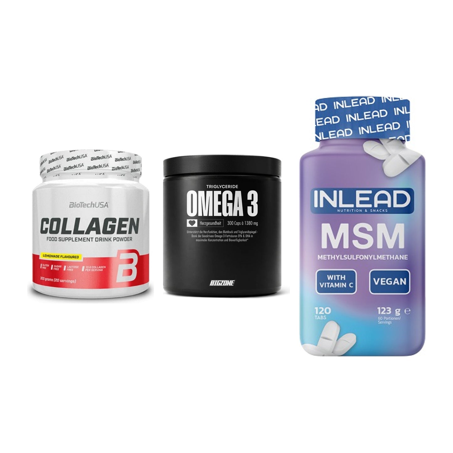 Gelenk-Set: BioTech Collagen + Big Zone Omega 3 + INLEAD MSM – alle enthaltenen Artikel