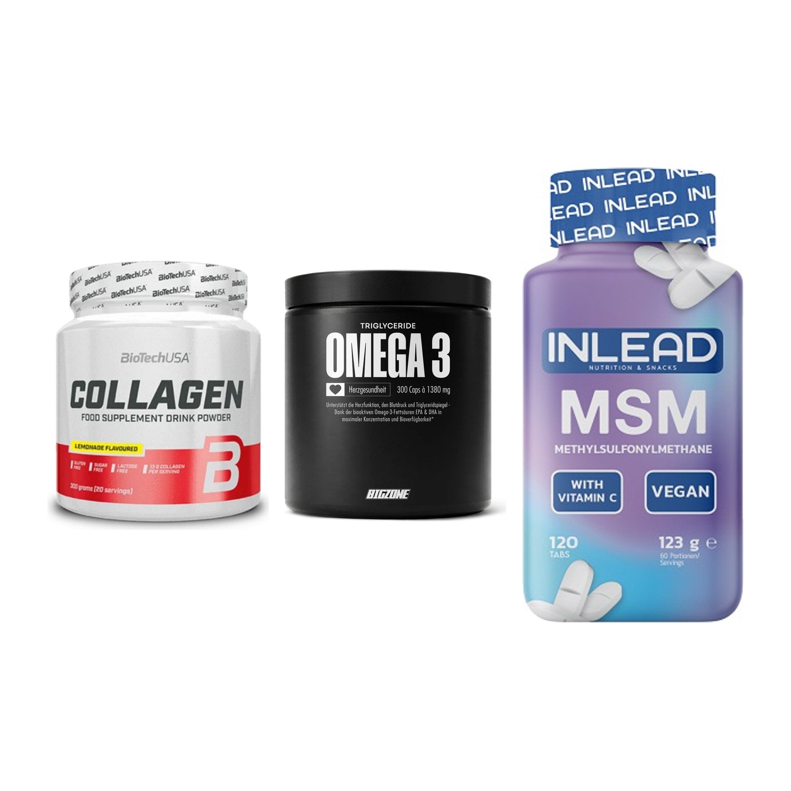 Gelenk-Set: BioTech Collagen + Big Zone Omega 3 + INLEAD MSM – alle enthaltenen Artikel