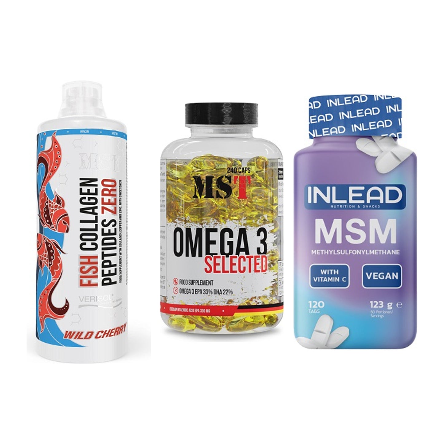 Gelenk-Set: MST Fish Collagen + MST Omega 3 + INLEAD MSM – alle enthaltenen Artikel