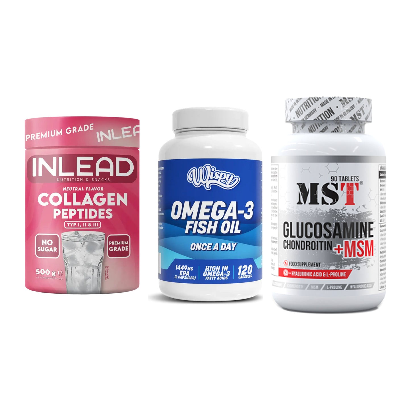 Gelenk-Set: INLEAD Collagen + Wispy Omega 3 + MST Glucosamine – alle enthaltenen Artikel