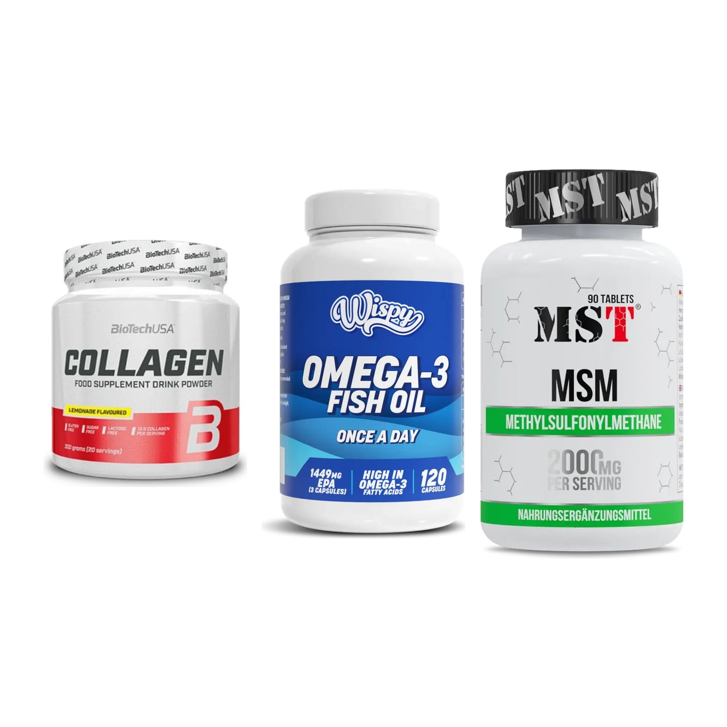 Gelenk-Set: BioTech Collagen + Wispy Omega 3 + MST MSM 2000 / – alle enthaltenen Artikel