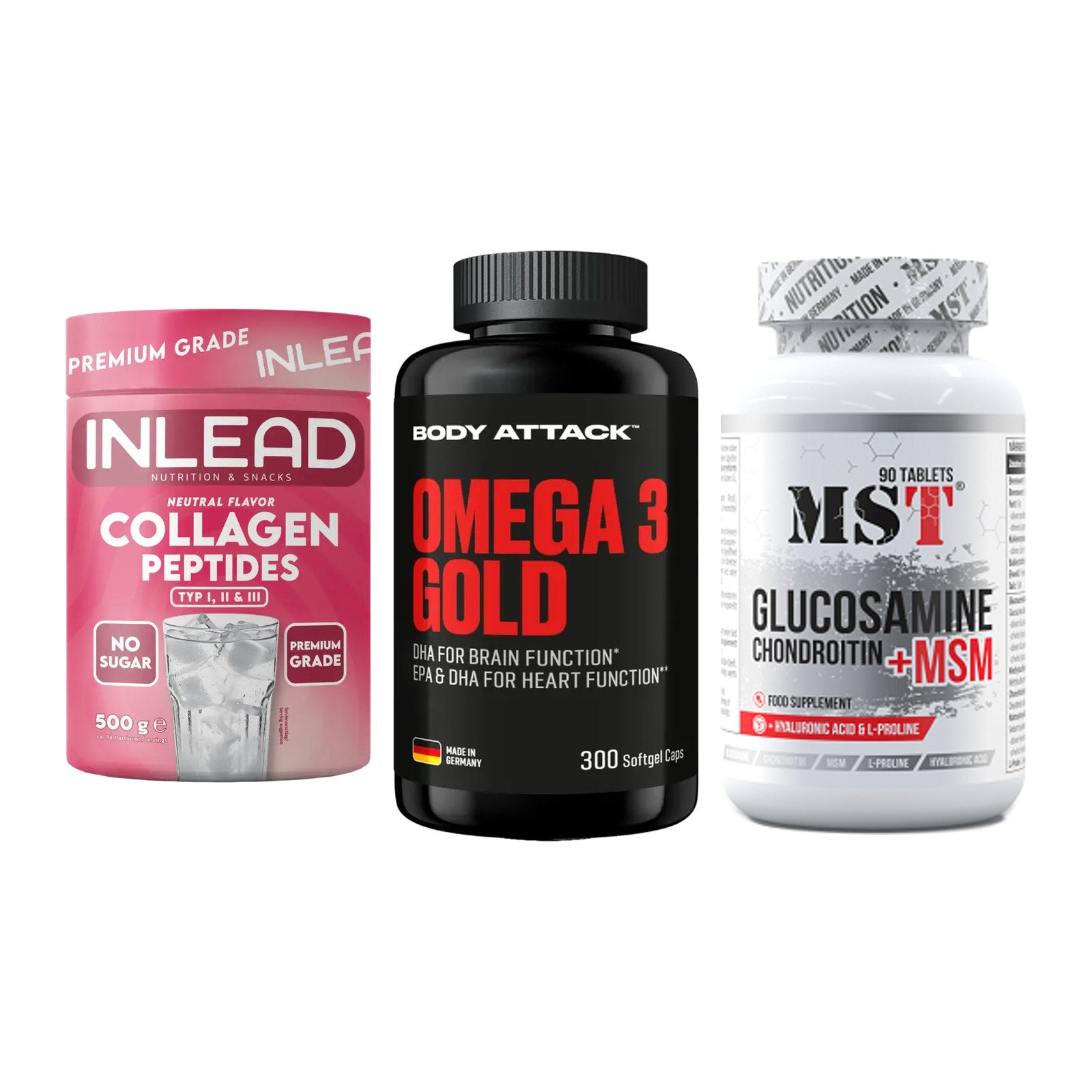 Gelenk-Set: INLEAD Collagen + Body Attack Omega + MST Glucosamine – alle enthaltenen Artikel