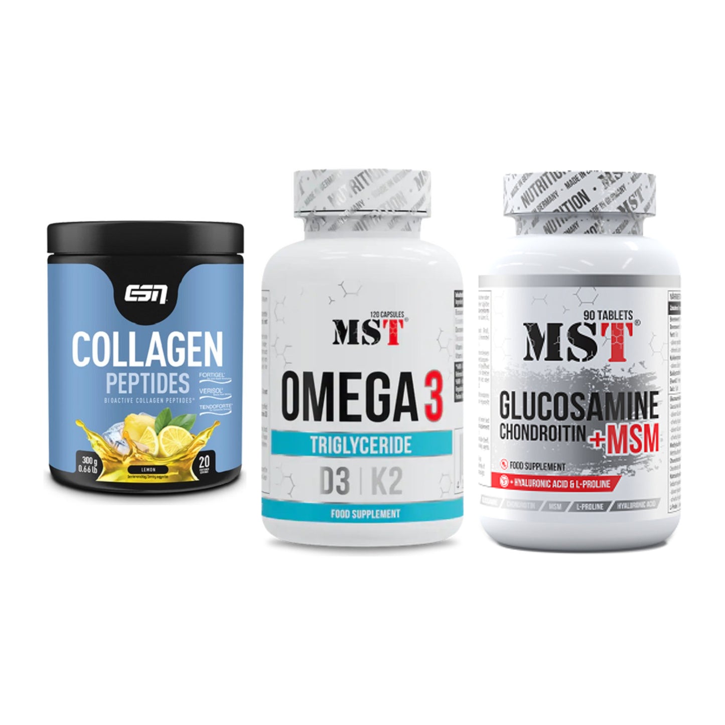 Gelenk-Set: ESN Collagen + MST Omega 3 500 + MST Glucosamine – alle enthaltenen Artikel