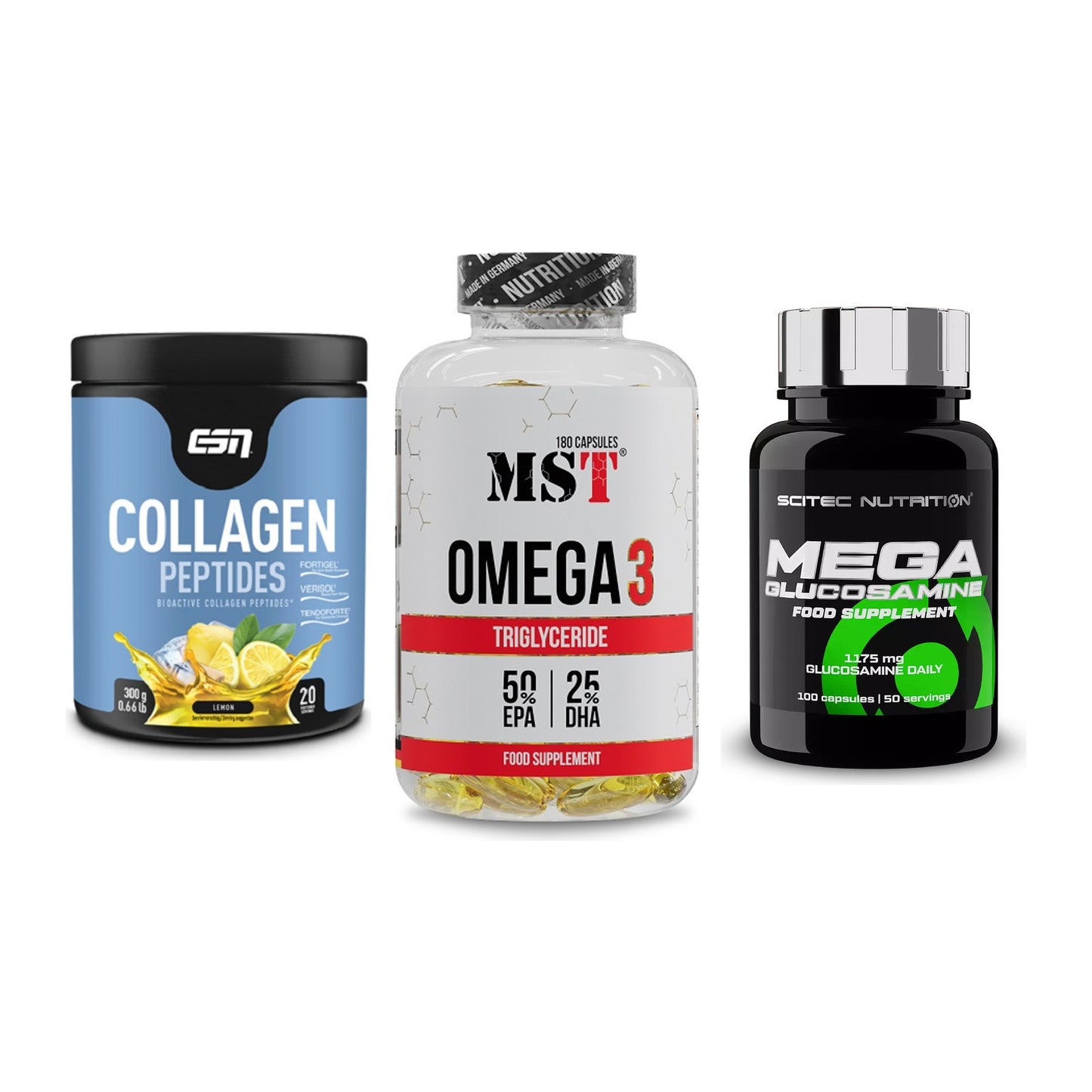 Gelenk-Set: ESN Collagen + MST Omega 3 + Scitec Mega – alle enthaltenen Artikel