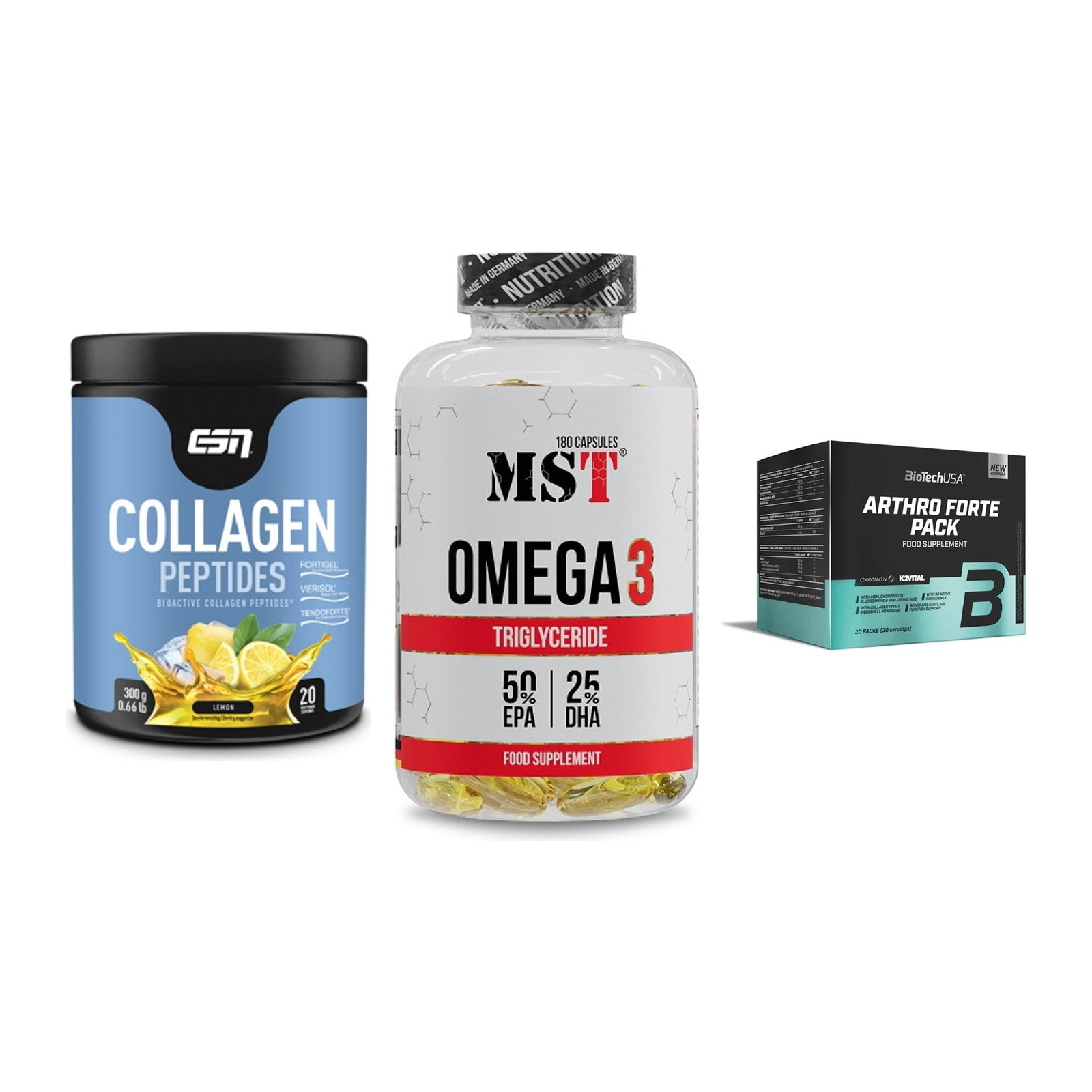 Gelenk-Set: ESN Collagen + MST Omega 3 + BioTech Arthro – alle enthaltenen Artikel