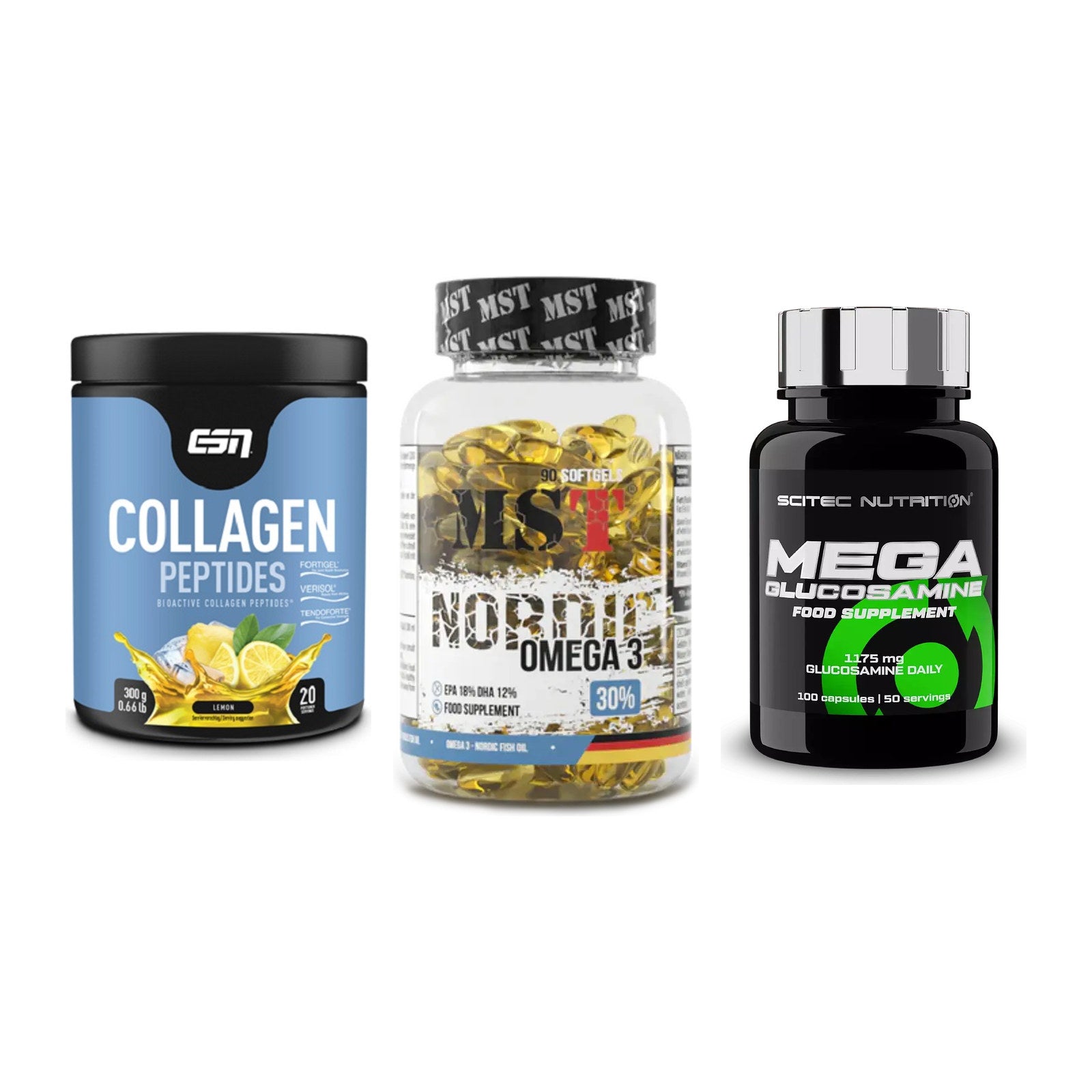Gelenk-Set: ESN Collagen + MST Omega 3 + Scitec Mega – alle enthaltenen Artikel