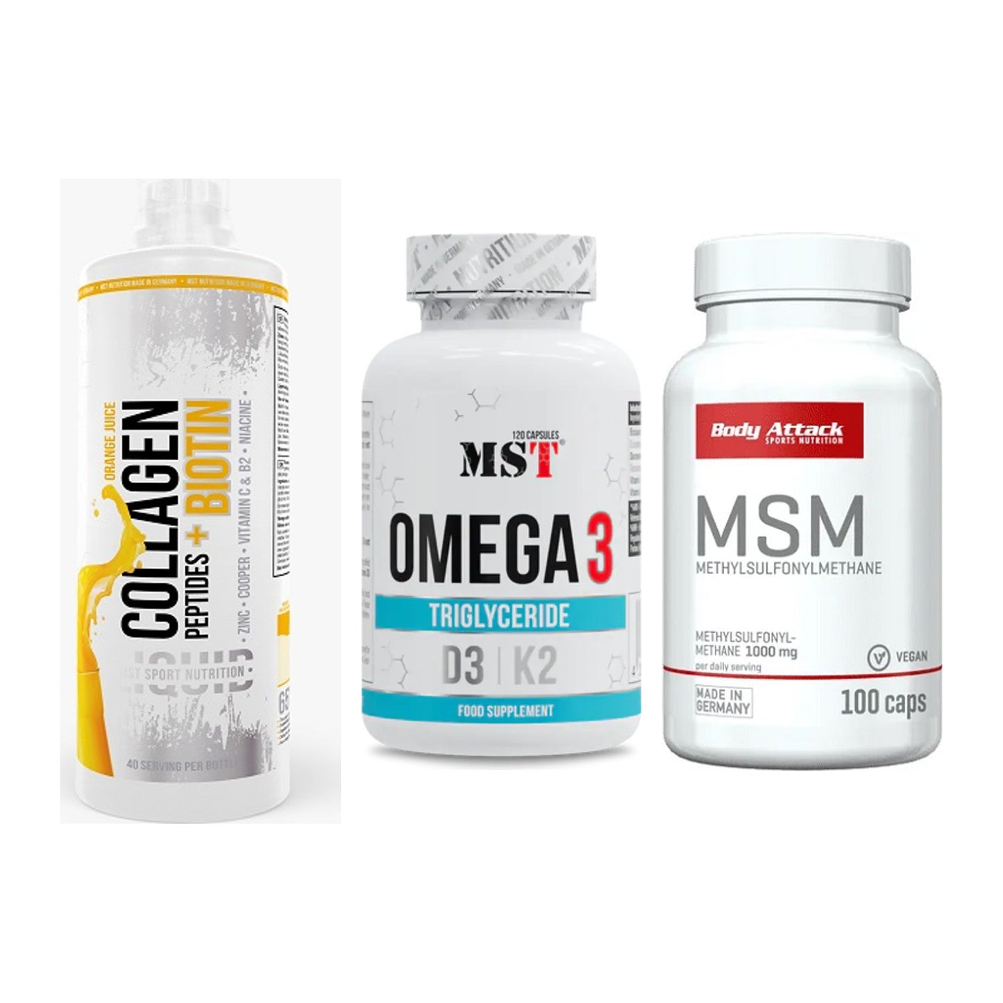 Gelenk-Set: MST Collagen + MST Omega 3 500 + Body Attack MSM – alle enthaltenen Artikel
