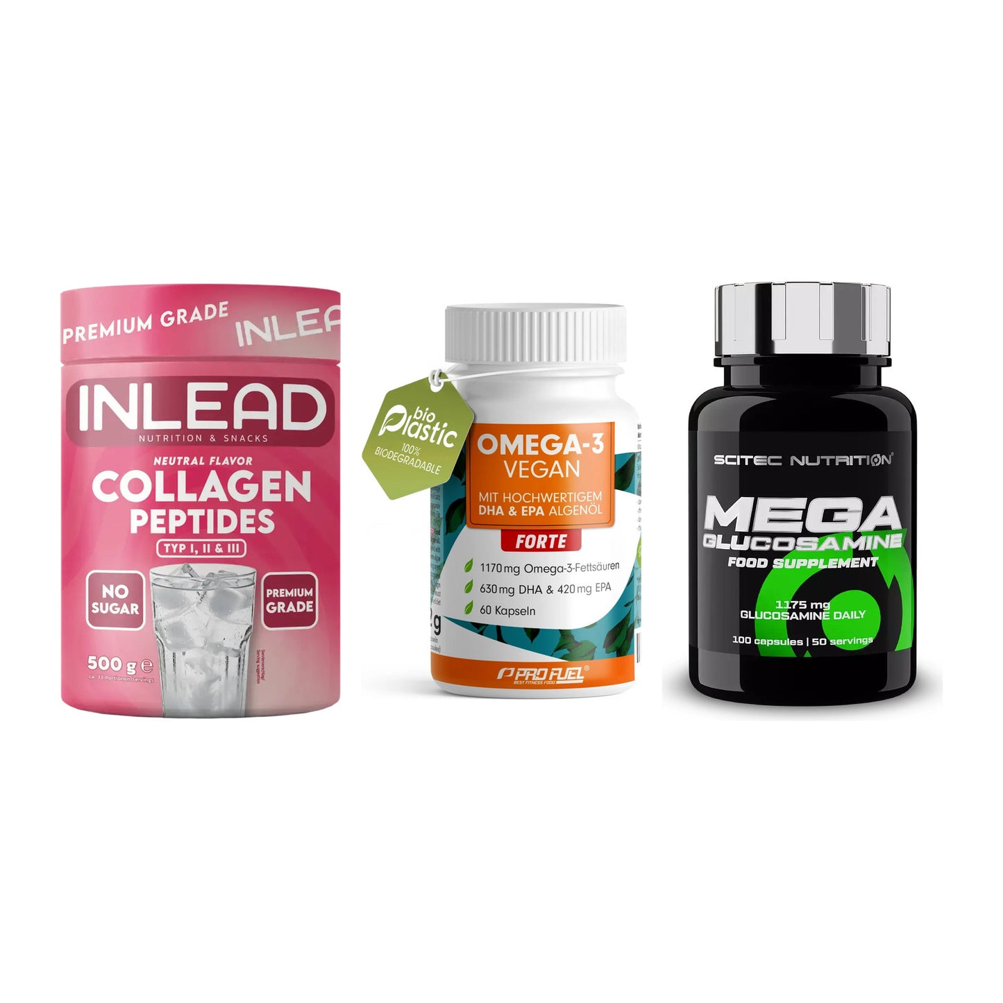 Gelenk-Set: INLEAD Collagen + ProFuel Omega 3 + Scitec Mega – alle enthaltenen Artikel