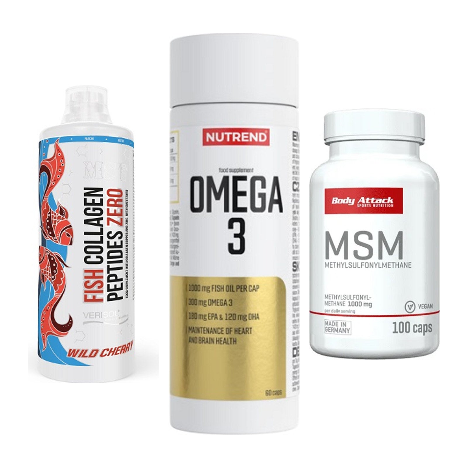 Gelenk-Set: MST Fish Collagen + Nutrend Omega 3 + Body Attack MSM – alle enthaltenen Artikel