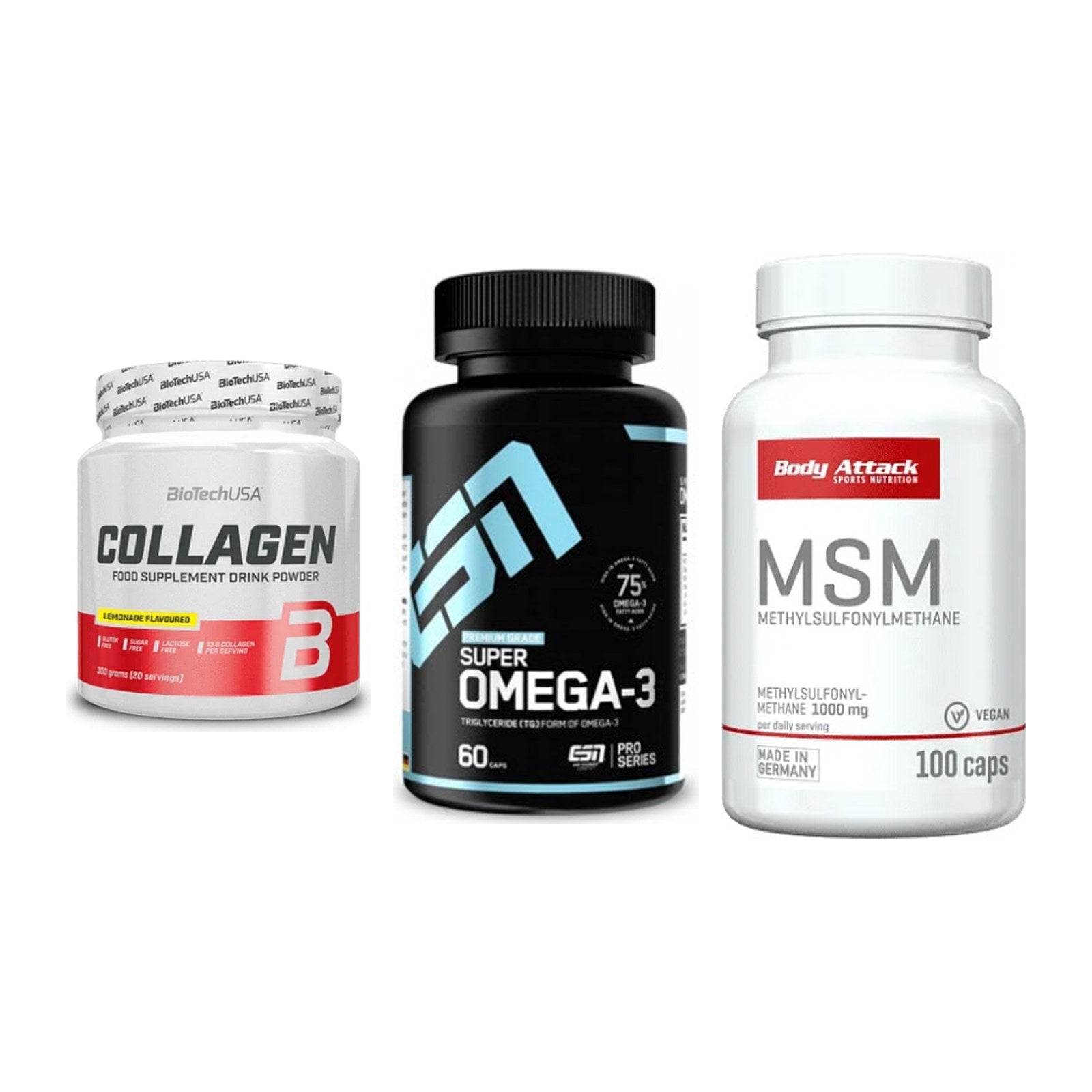 Gelenk-Set: BioTech Collagen + ESN Omega 3 + Body Attack MSM – alle enthaltenen Artikel