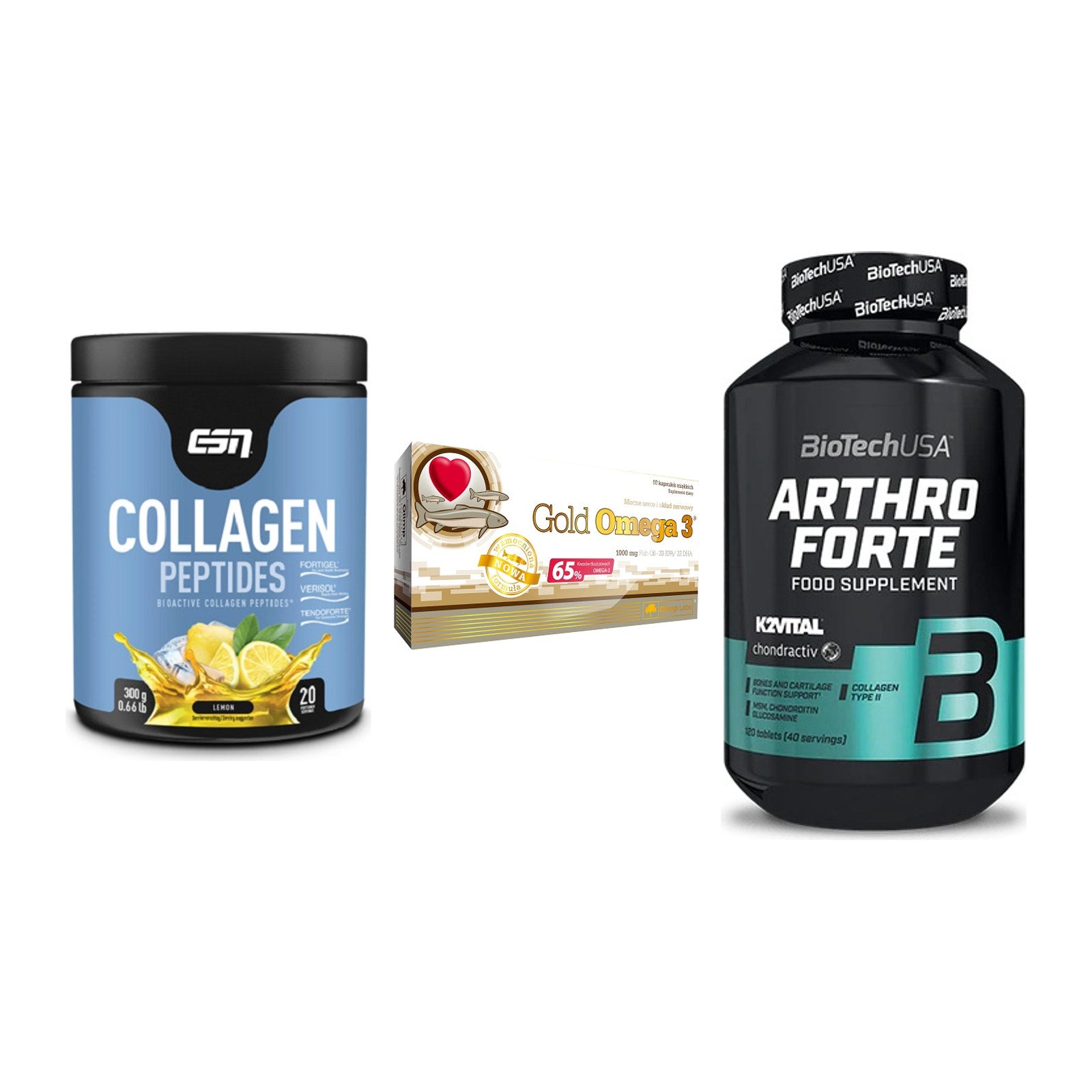 Gelenk-Set: ESN Collagen + Olimp Omega 3 + BioTech Arthro – alle enthaltenen Artikel