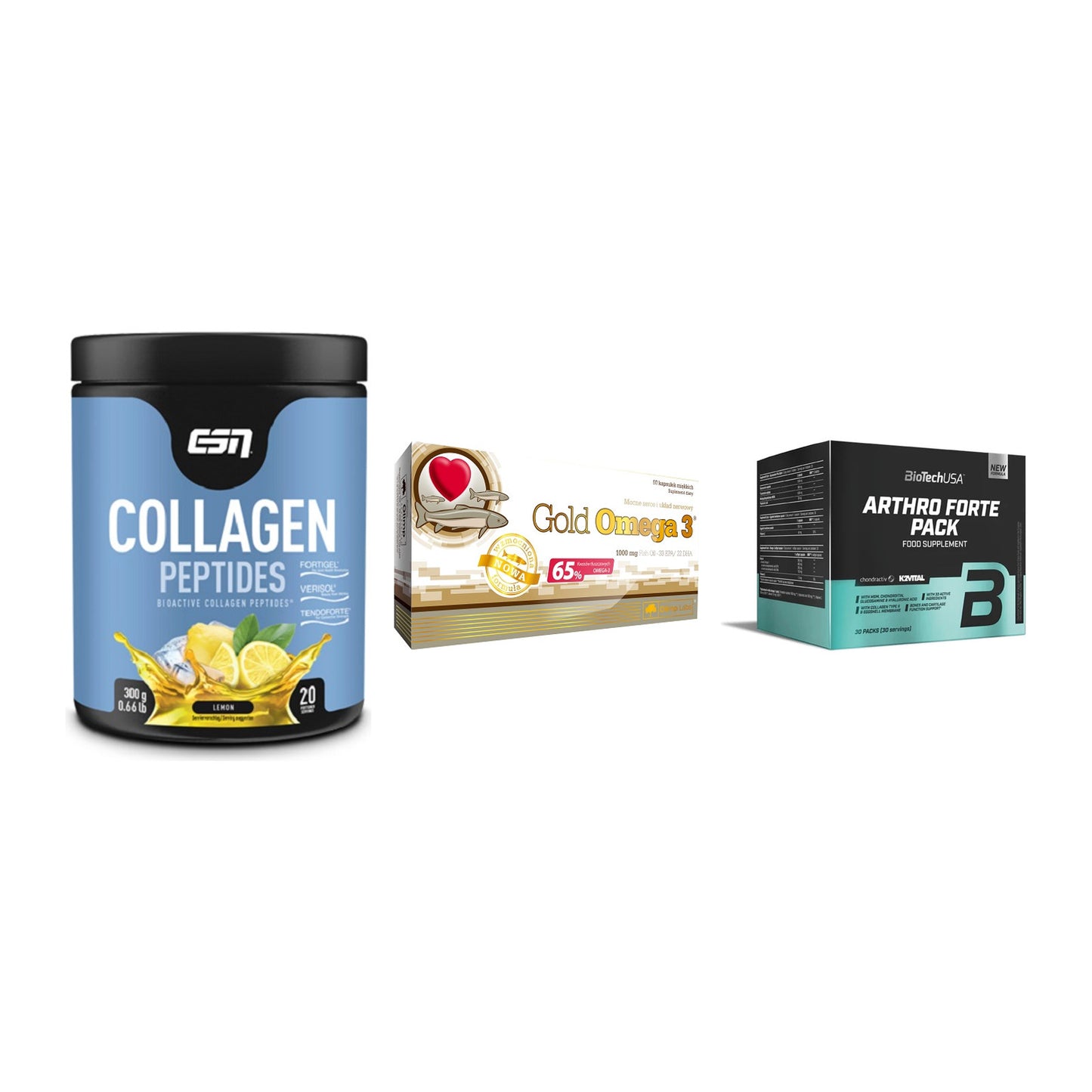 Gelenk-Set: ESN Collagen + Olimp Omega 3 + BioTech Arthro – alle enthaltenen Artikel