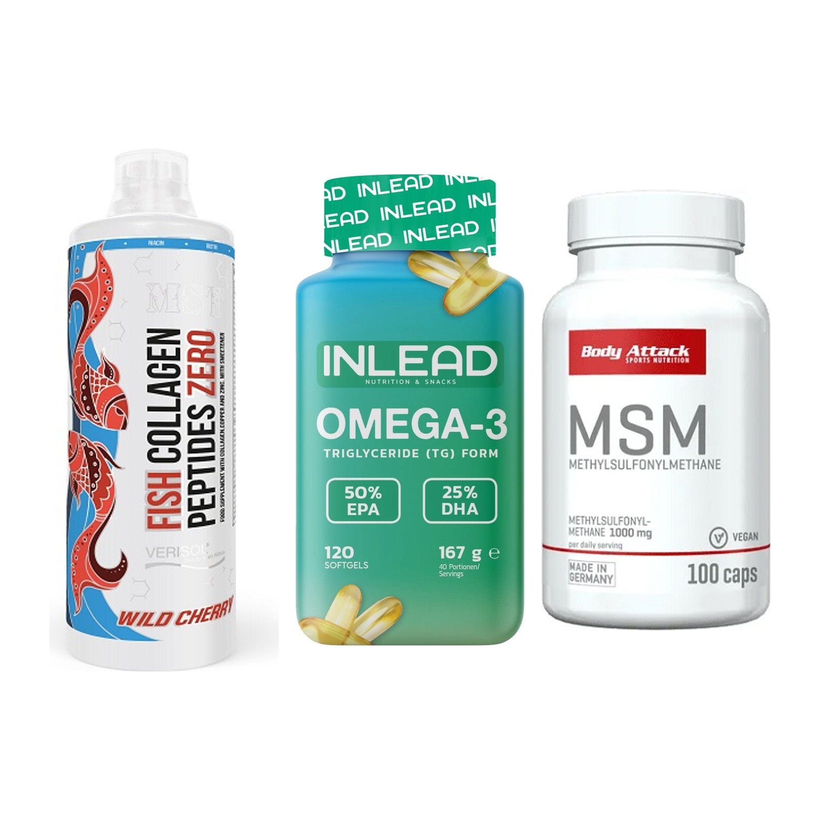 Gelenk-Set: MST Fish Collagen + INLEAD Omega-3 + Body Attack MSM – alle enthaltenen Artikel