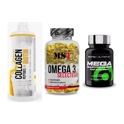 Gelenk-Set: MST Collagen + MST Omega 3 + Scitec Mega – alle enthaltenen Artikel