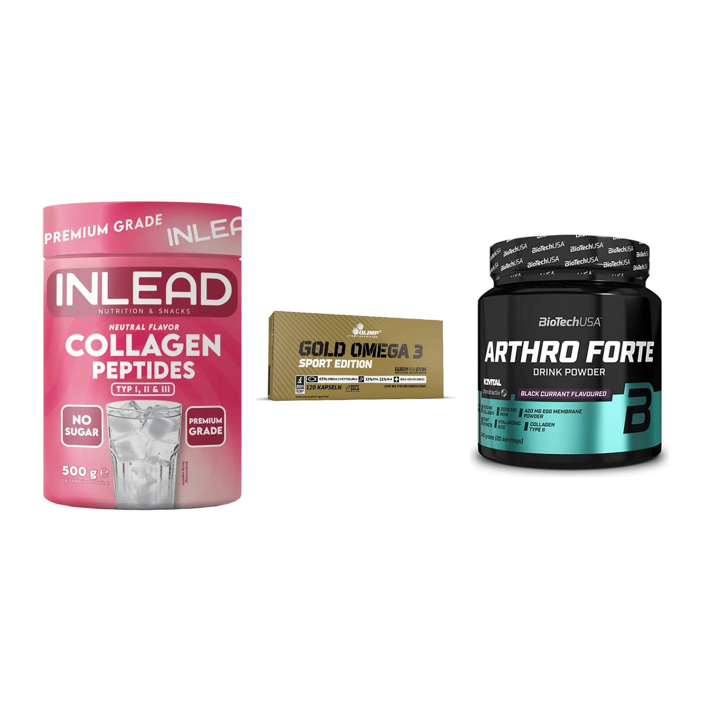 Gelenk-Set: INLEAD Collagen + Olimp Omega 3 + BioTech Arthro – alle enthaltenen Artikel
