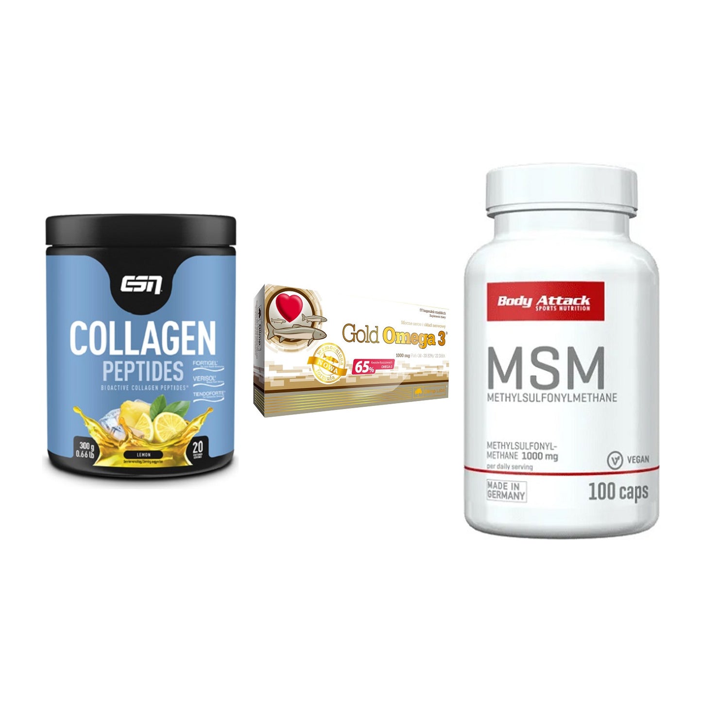 Gelenk-Set: ESN Collagen + Olimp Omega 3 + Body Attack MSM – alle enthaltenen Artikel