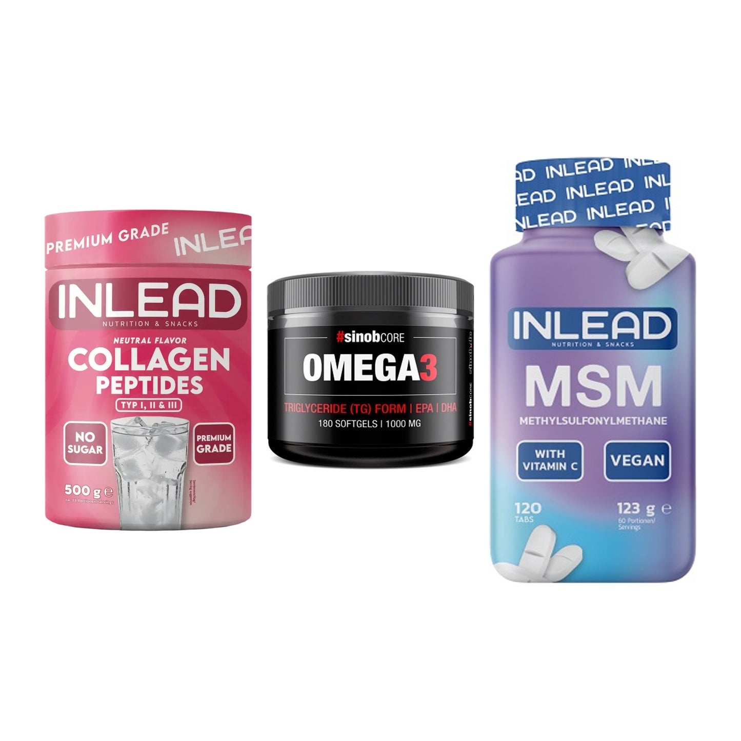 Gelenk-Set: INLEAD Collagen + Sinob Omega 3 180 + INLEAD MSM – alle enthaltenen Artikel