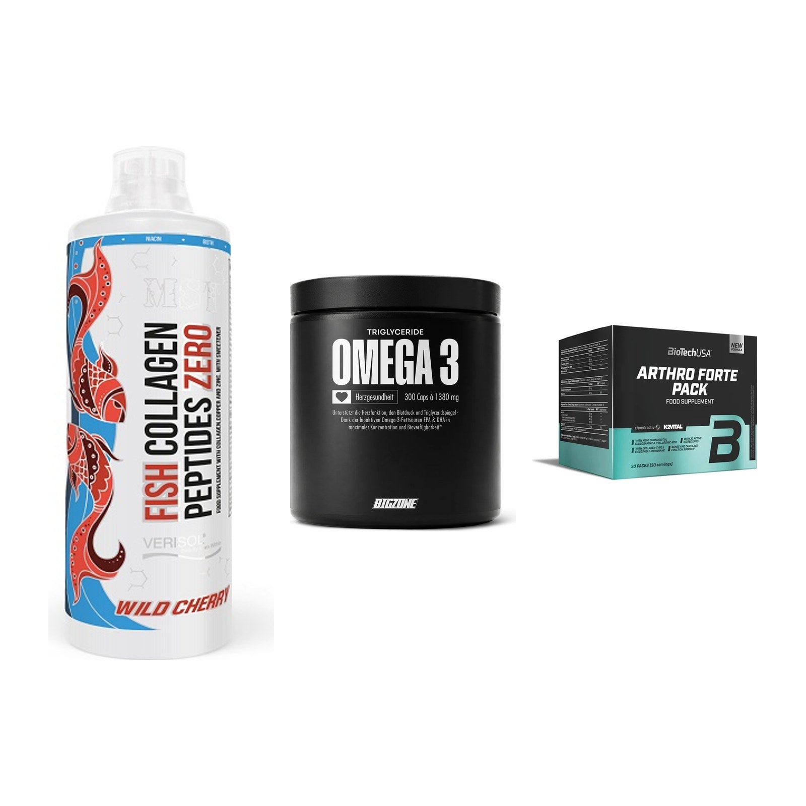 Gelenk-Set: MST Fish Collagen + Big Zone Omega 3 + BioTech Arthro – alle enthaltenen Artikel