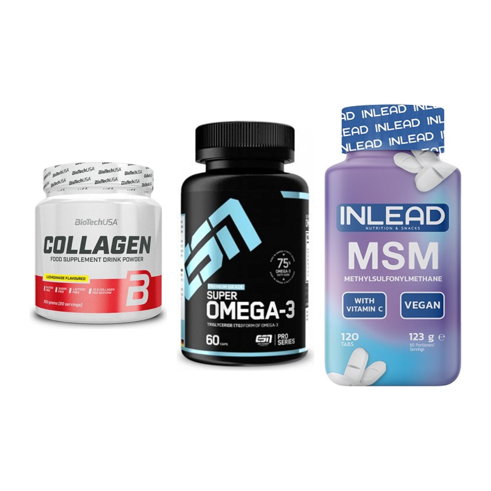 Gelenk-Set: BioTech Collagen + ESN Omega 3 + INLEAD MSM + Vitamins – alle enthaltenen Artikel