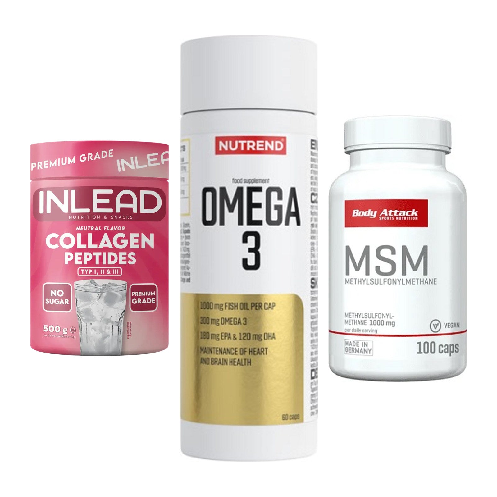 Gelenk-Set: INLEAD Collagen + Nutrend Omega 3 + Body Attack MSM – alle enthaltenen Artikel
