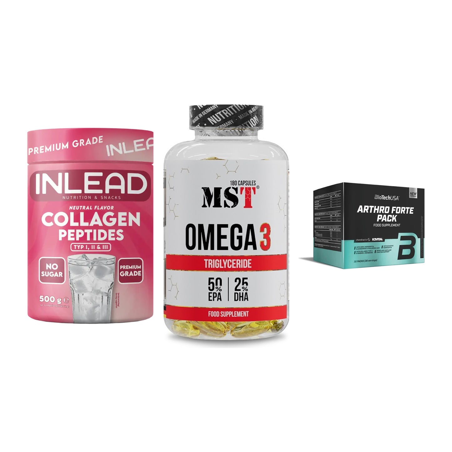 Gelenk-Set: INLEAD Collagen + MST Omega 3 + BioTech Arthro – alle enthaltenen Artikel