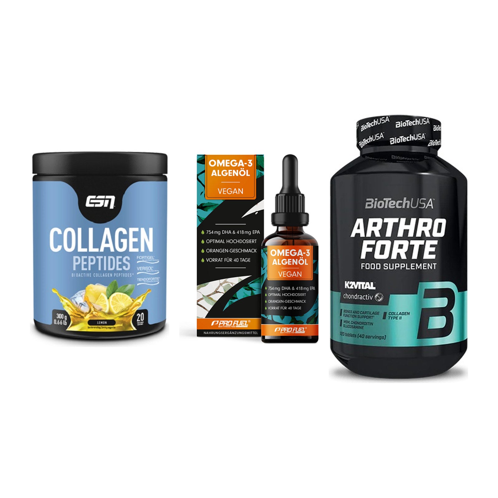Gelenk-Set: ESN Collagen + ProFuel Omega 3 + BioTech Arthro – alle enthaltenen Artikel