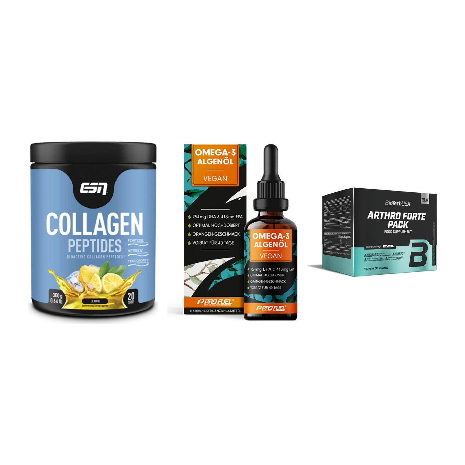 Gelenk-Set: ESN Collagen + ProFuel Omega 3 + BioTech Arthro – alle enthaltenen Artikel