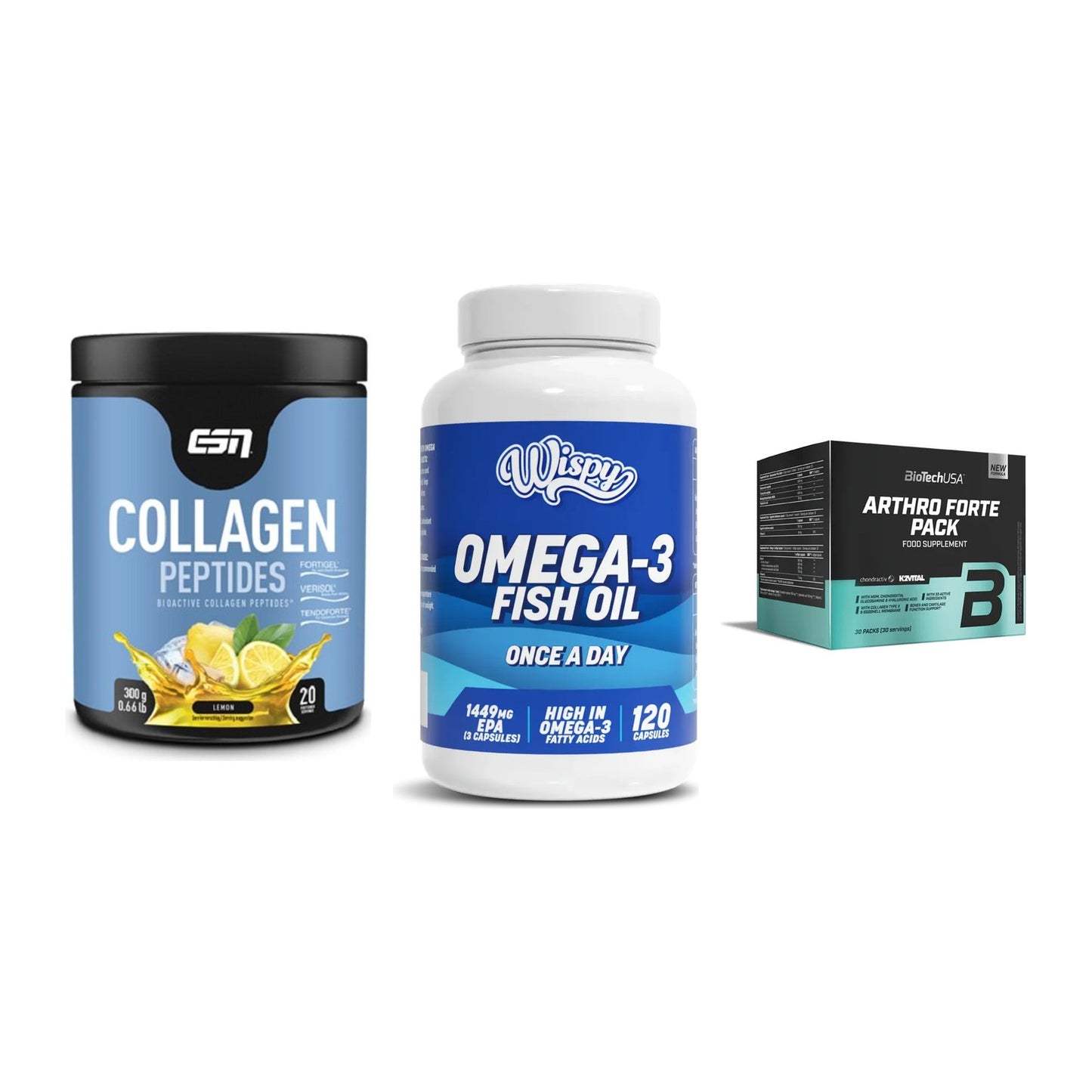 Gelenk-Set: ESN Collagen + Wispy Omega 3 + BioTech Arthro – alle enthaltenen Artikel