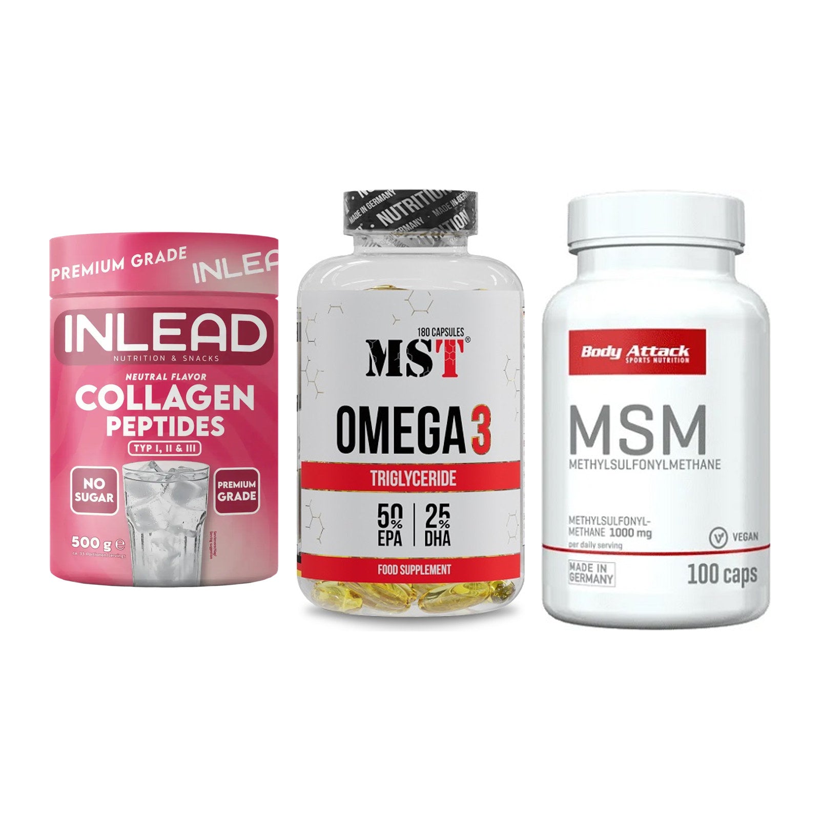 Gelenk-Set: INLEAD Collagen + MST Omega 3 + Body Attack MSM – alle enthaltenen Artikel
