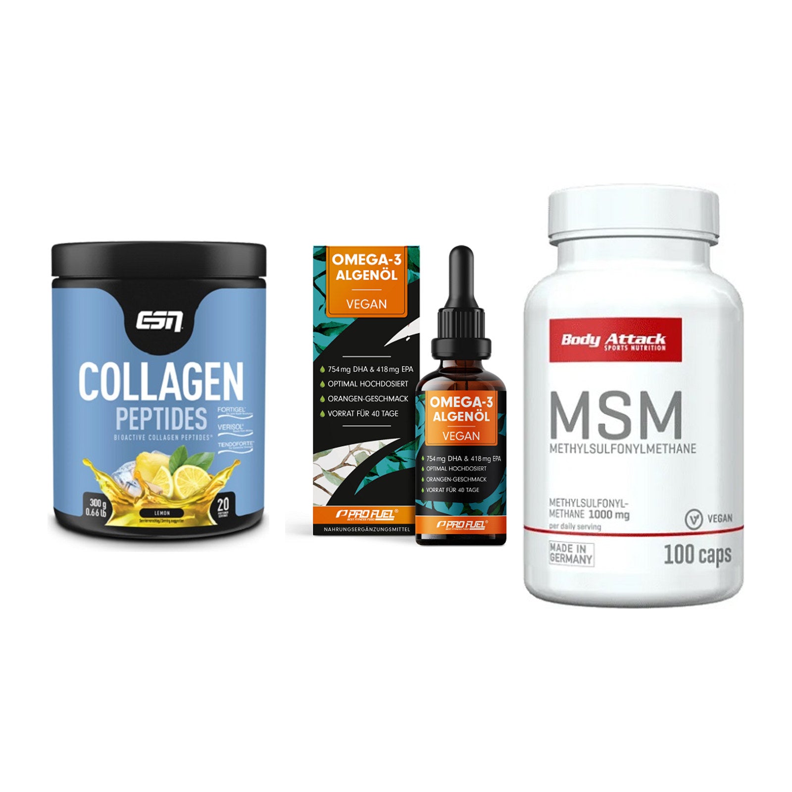 Gelenk-Set: ESN Collagen + ProFuel Omega 3 + Body Attack MSM – alle enthaltenen Artikel