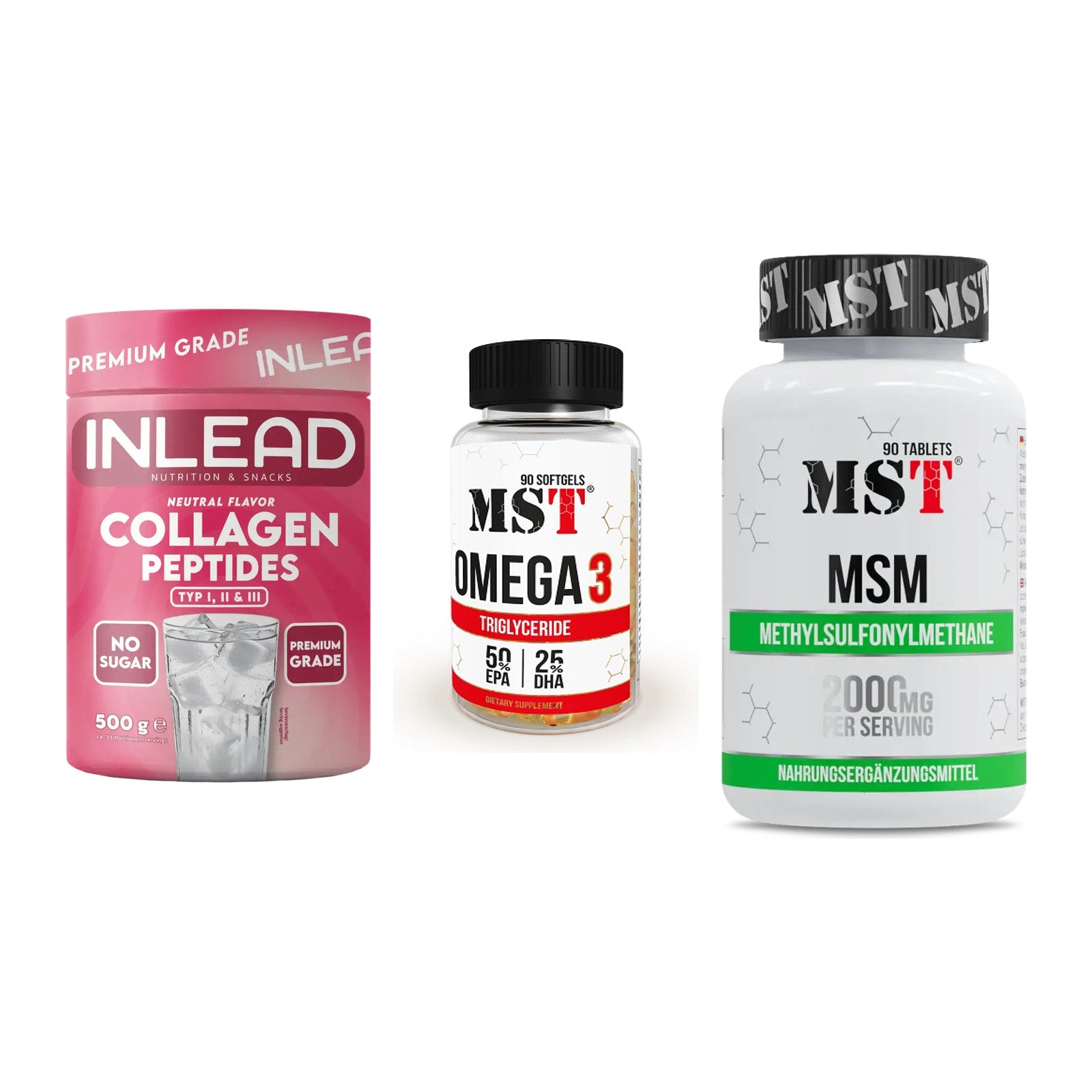 Gelenk-Set: INLEAD Collagen + MST Omega 3 + MST MSM 2000 / – alle enthaltenen Artikel