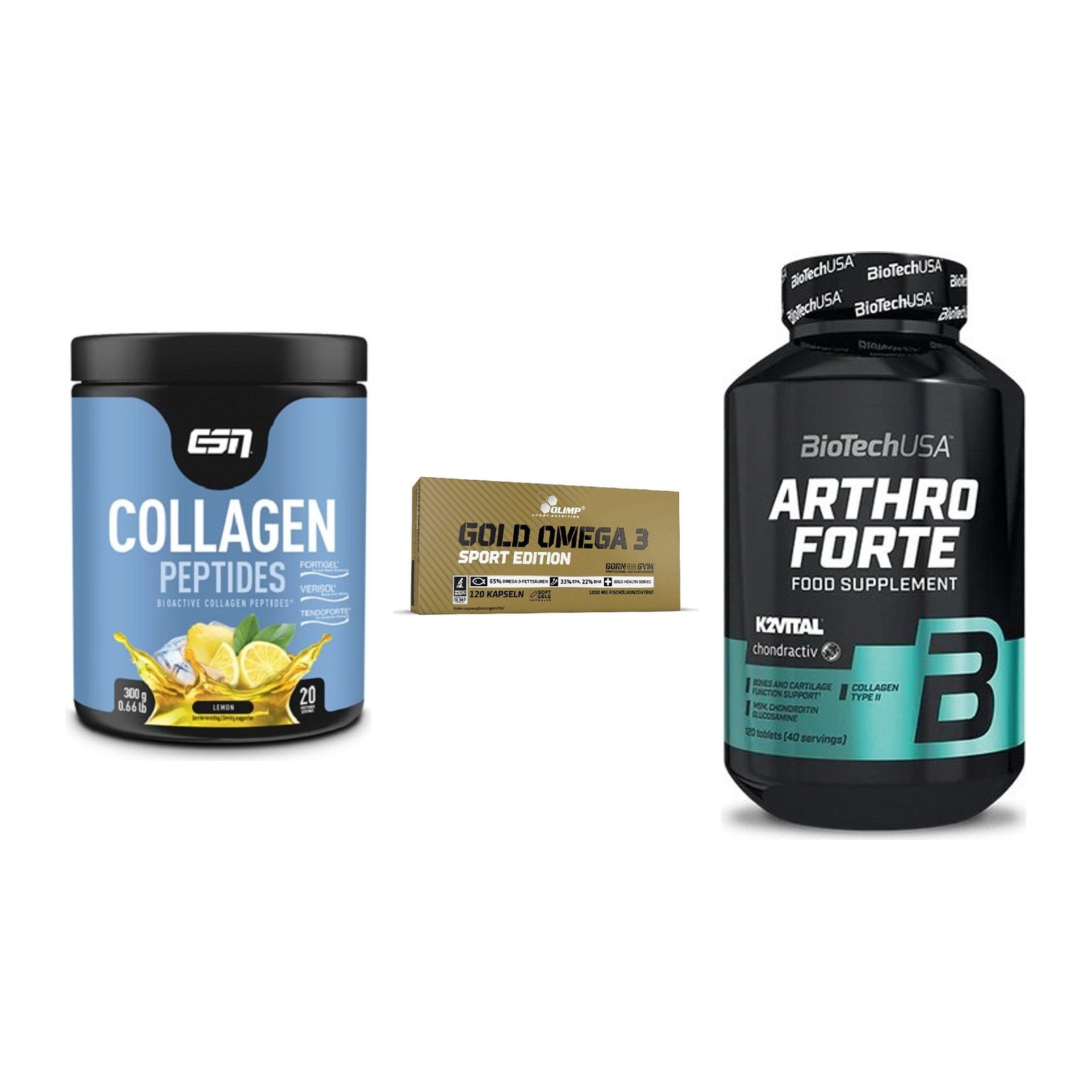 Gelenk-Set: ESN Collagen + Olimp Omega 3 + BioTech Arthro – alle enthaltenen Artikel