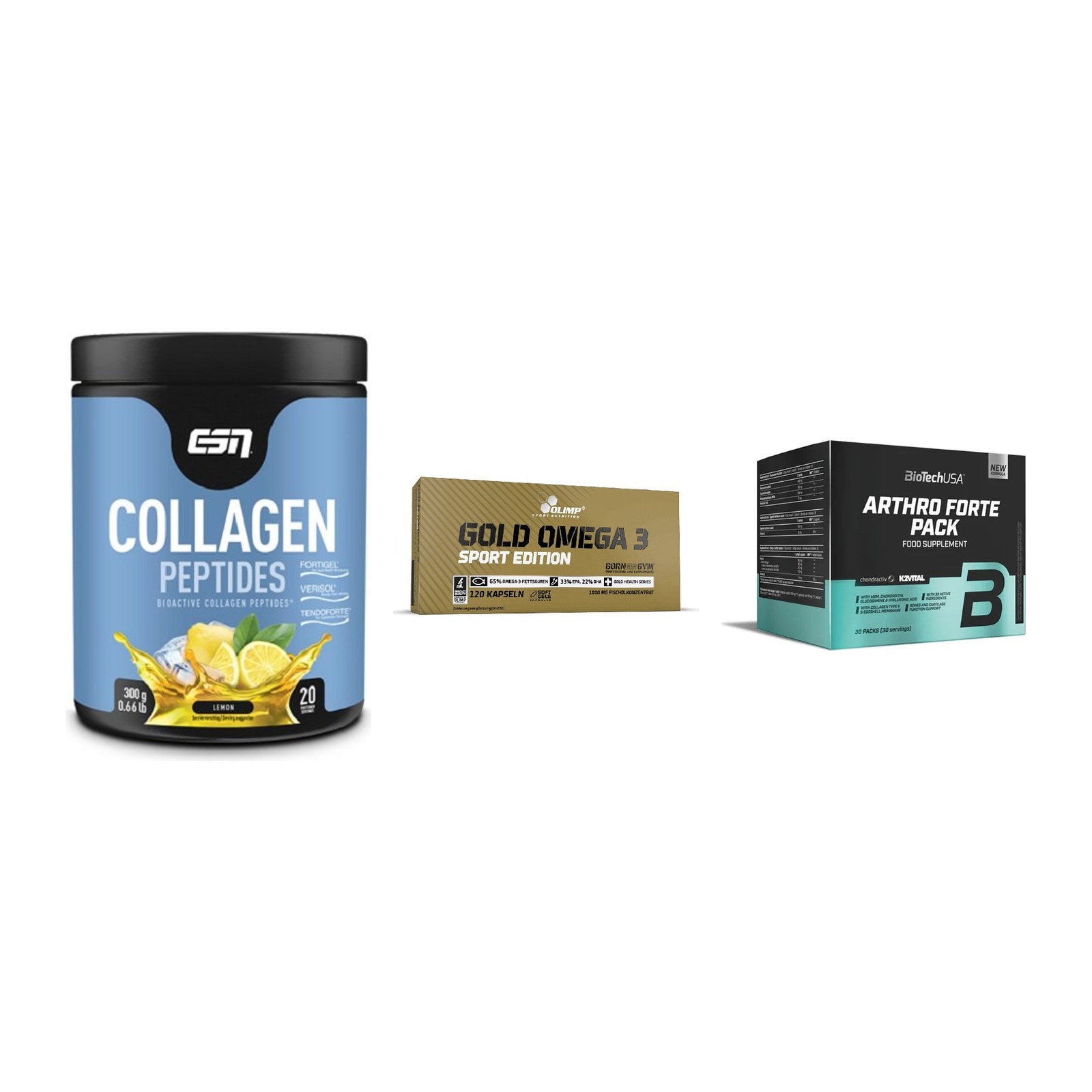 Gelenk-Set: ESN Collagen + Olimp Omega 3 + BioTech Arthro – alle enthaltenen Artikel