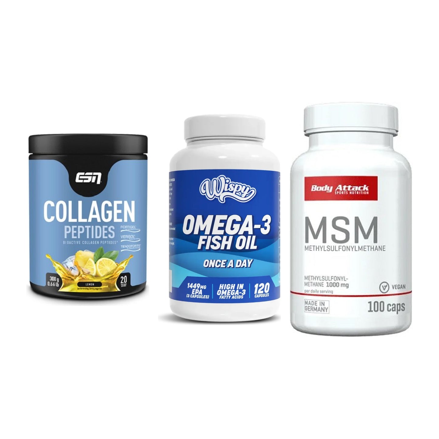 Gelenk-Set: ESN Collagen + Wispy Omega 3 + Body Attack MSM – alle enthaltenen Artikel