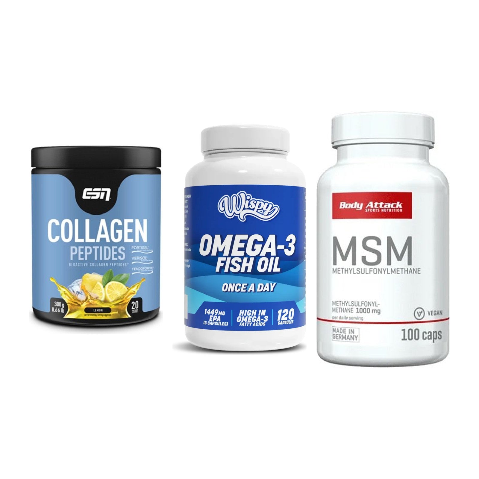 Gelenk-Set: ESN Collagen + Wispy Omega 3 + Body Attack MSM – alle enthaltenen Artikel