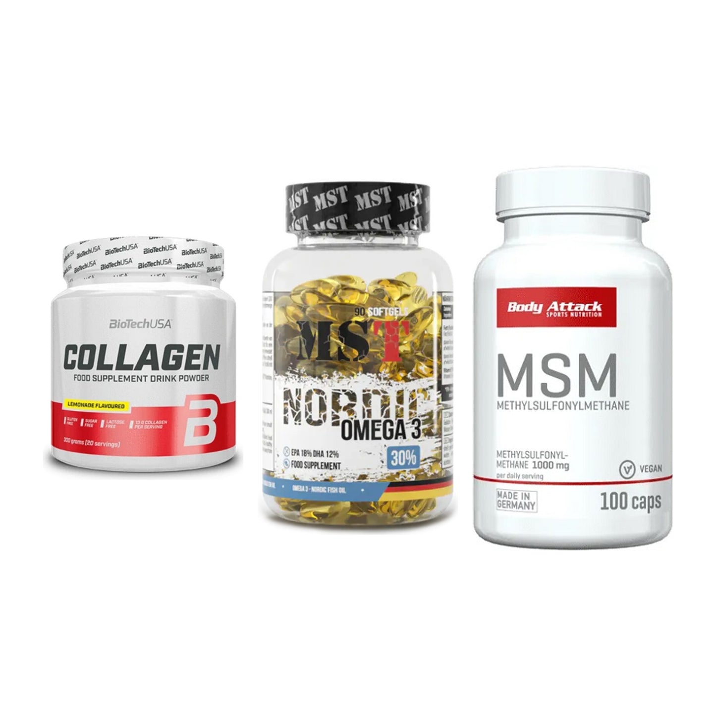Gelenk-Set: BioTech Collagen + MST Omega 3 + Body Attack MSM – alle enthaltenen Artikel