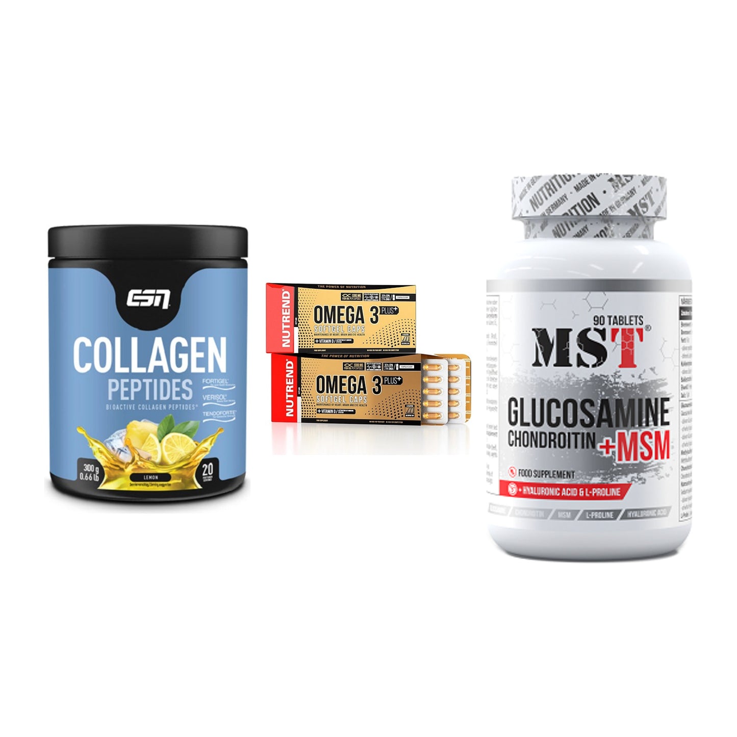 Gelenk-Set: ESN Collagen + Nutrend Omega 3 + MST Glucosamine – alle enthaltenen Artikel