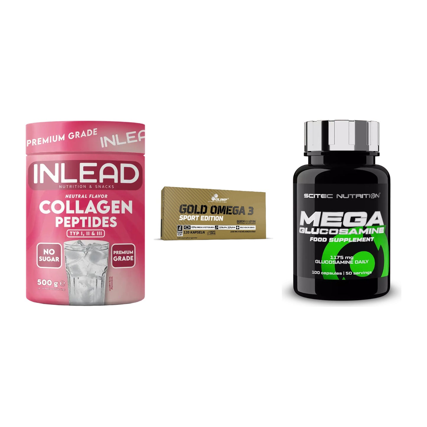 Gelenk-Set: INLEAD Collagen + Olimp Omega 3 + Scitec Mega – alle enthaltenen Artikel