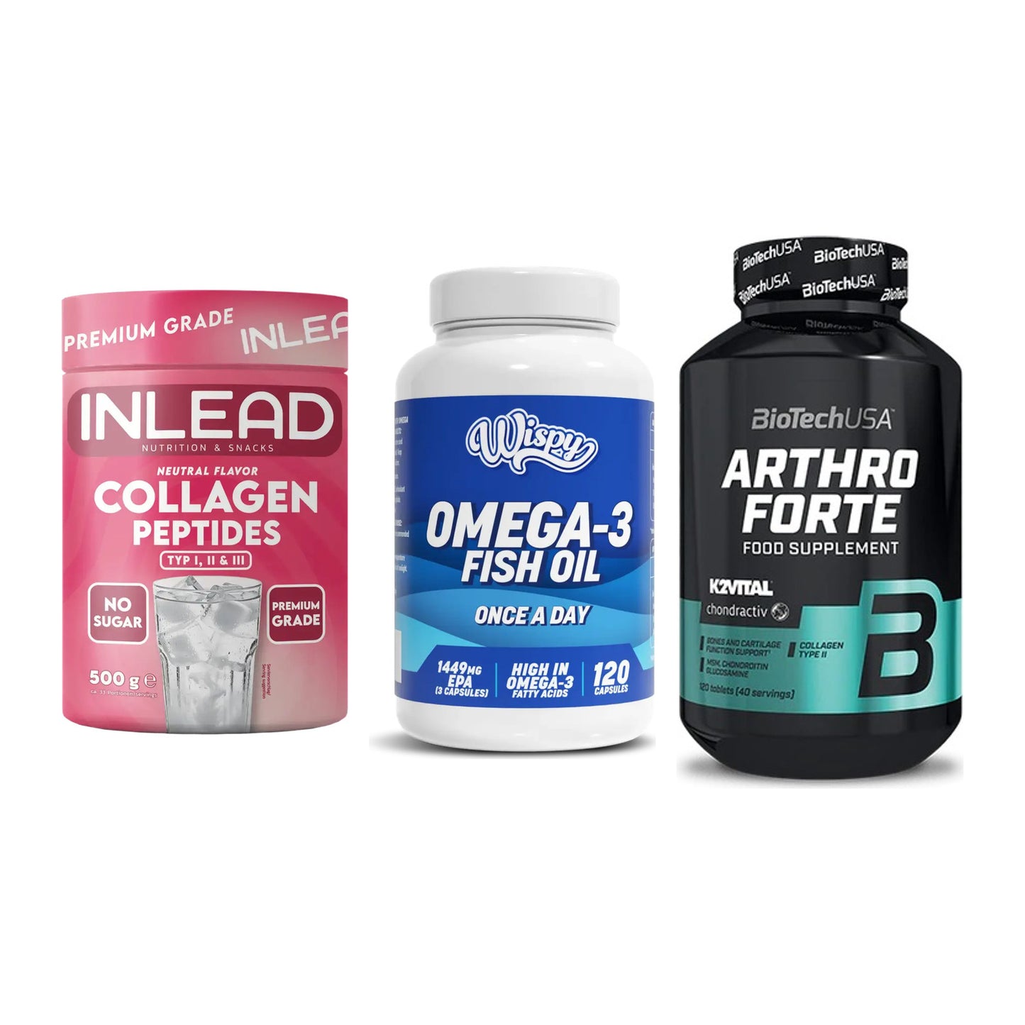 Gelenk-Set: INLEAD Collagen + Wispy Omega 3 + BioTech Arthro – alle enthaltenen Artikel