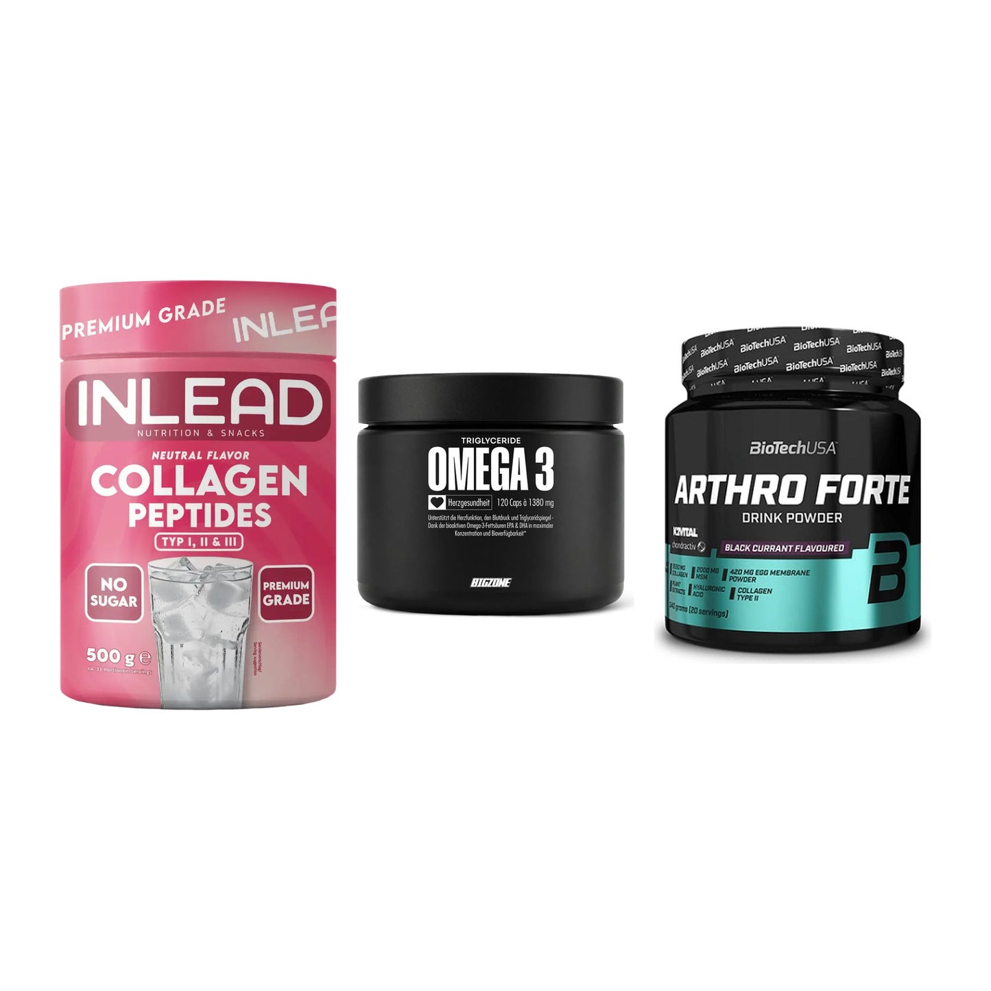 Gelenk-Set: INLEAD Collagen + Big Zone Omega 3 + BioTech Arthro – alle enthaltenen Artikel