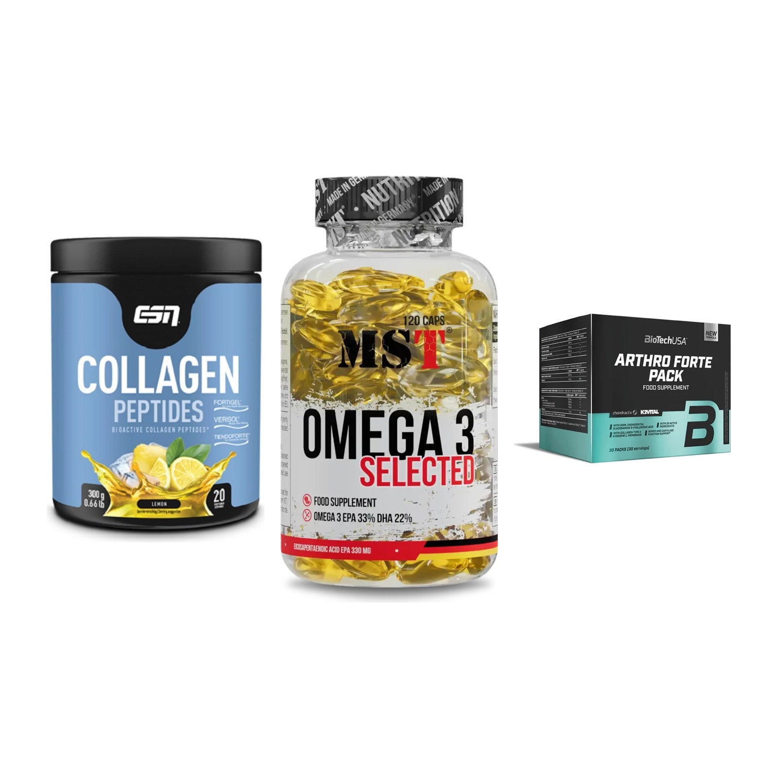 Gelenk-Set: ESN Collagen + MST Omega 3 + BioTech Arthro – alle enthaltenen Artikel