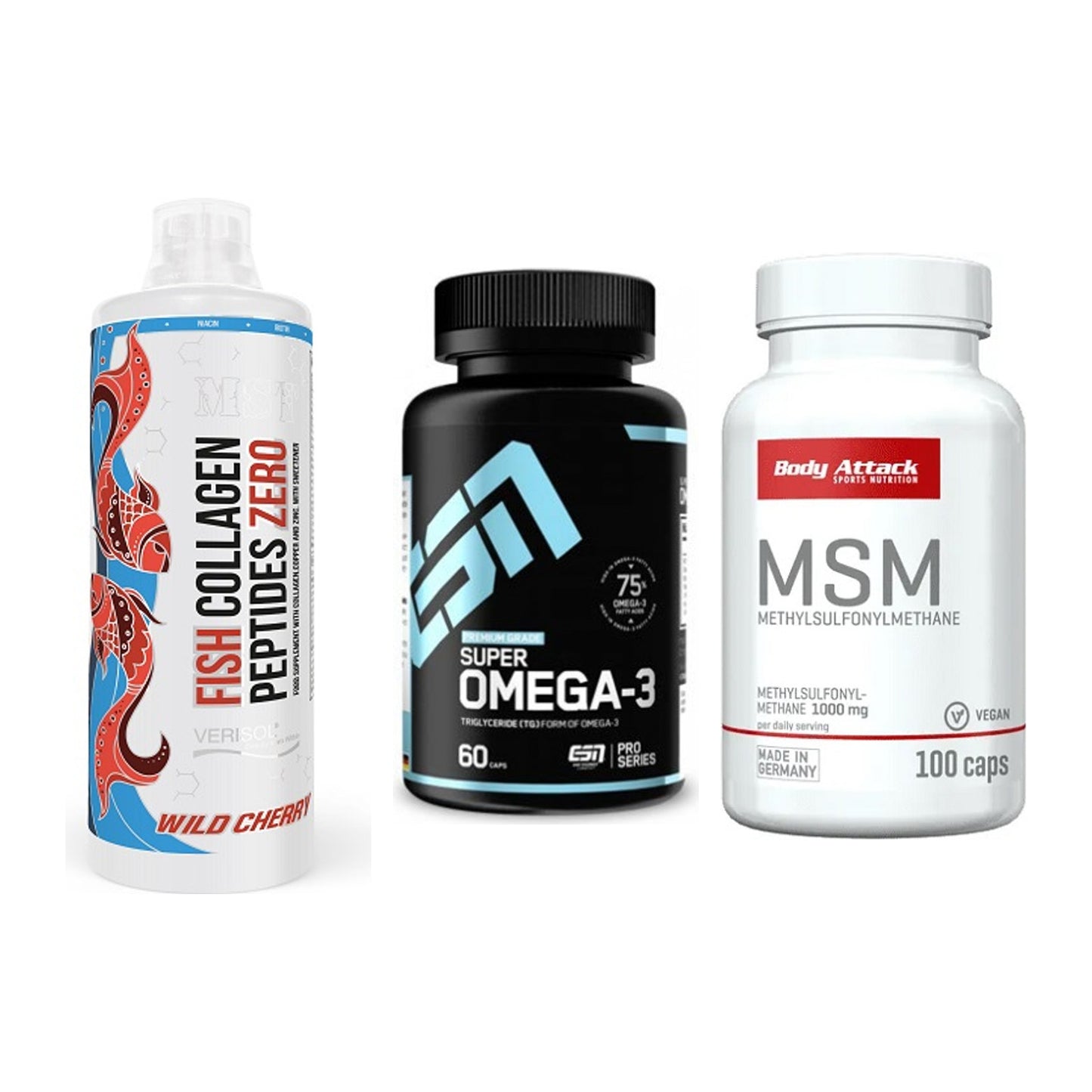 Gelenk-Set: MST Fish Collagen + ESN Omega 3 + Body Attack MSM – alle enthaltenen Artikel