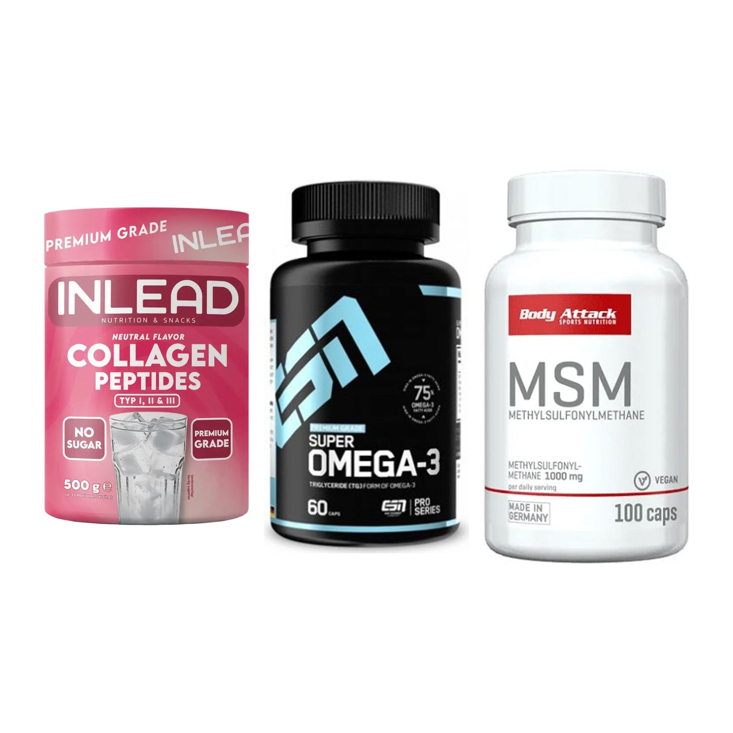 Gelenk-Set: INLEAD Collagen + ESN Omega 3 + Body Attack MSM – alle enthaltenen Artikel